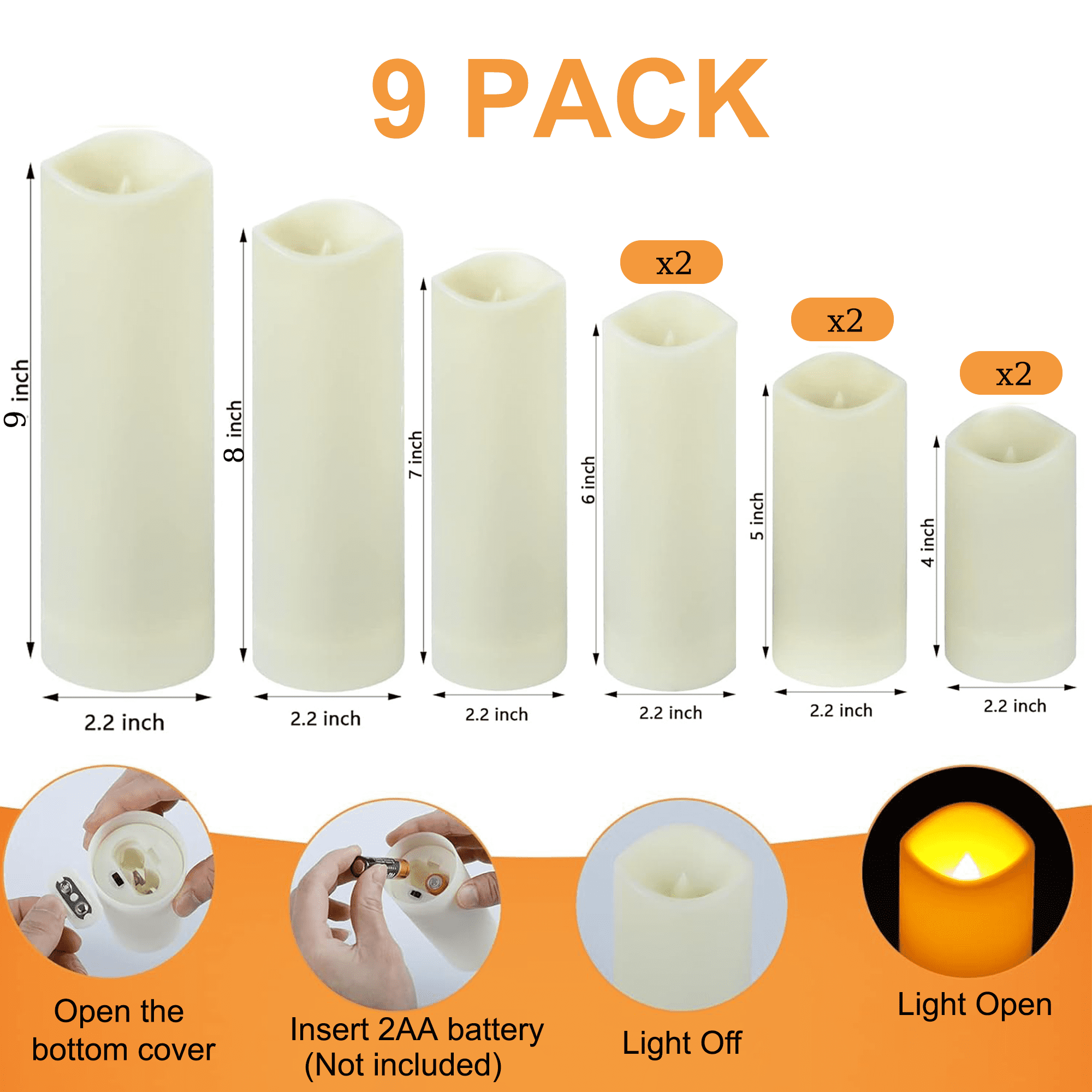 Hidawn Flameless LED Pillar Candles with Remote Control (Ivory, 9 Pack) d4shi