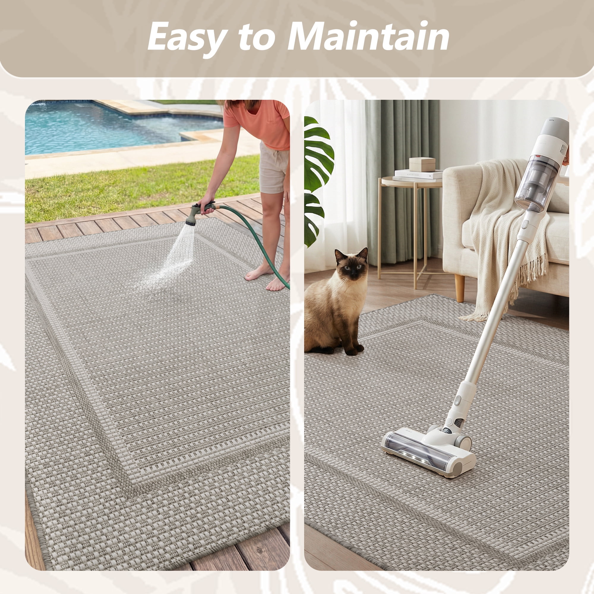 SIXHOME Outdoor Rug Modern Bordered Indoor Outdoor Patio Carpet (Neutral Gray, 9 ft x 12 ft) smlmv