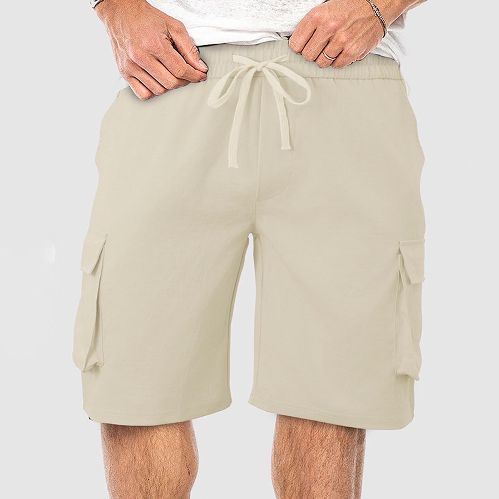 Elvqul Men's Pull-On Casual Shorts Lightweight Summer Print Apparel (Beige, Medium) py4zc