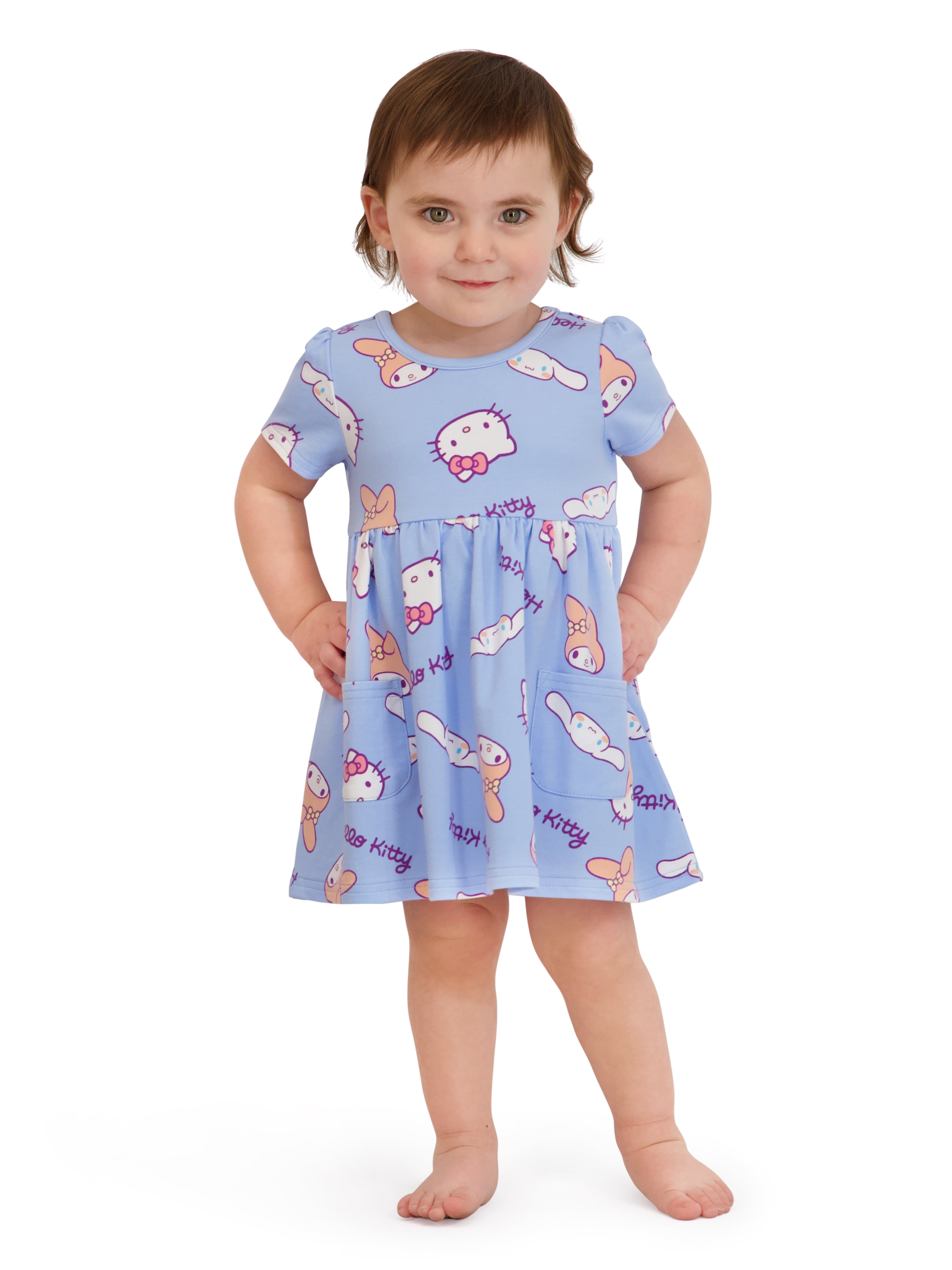 Hello Kitty Baby Girl French Terry Dress and Diaper Cover Set (Pink, 0-24 Months) 58inb