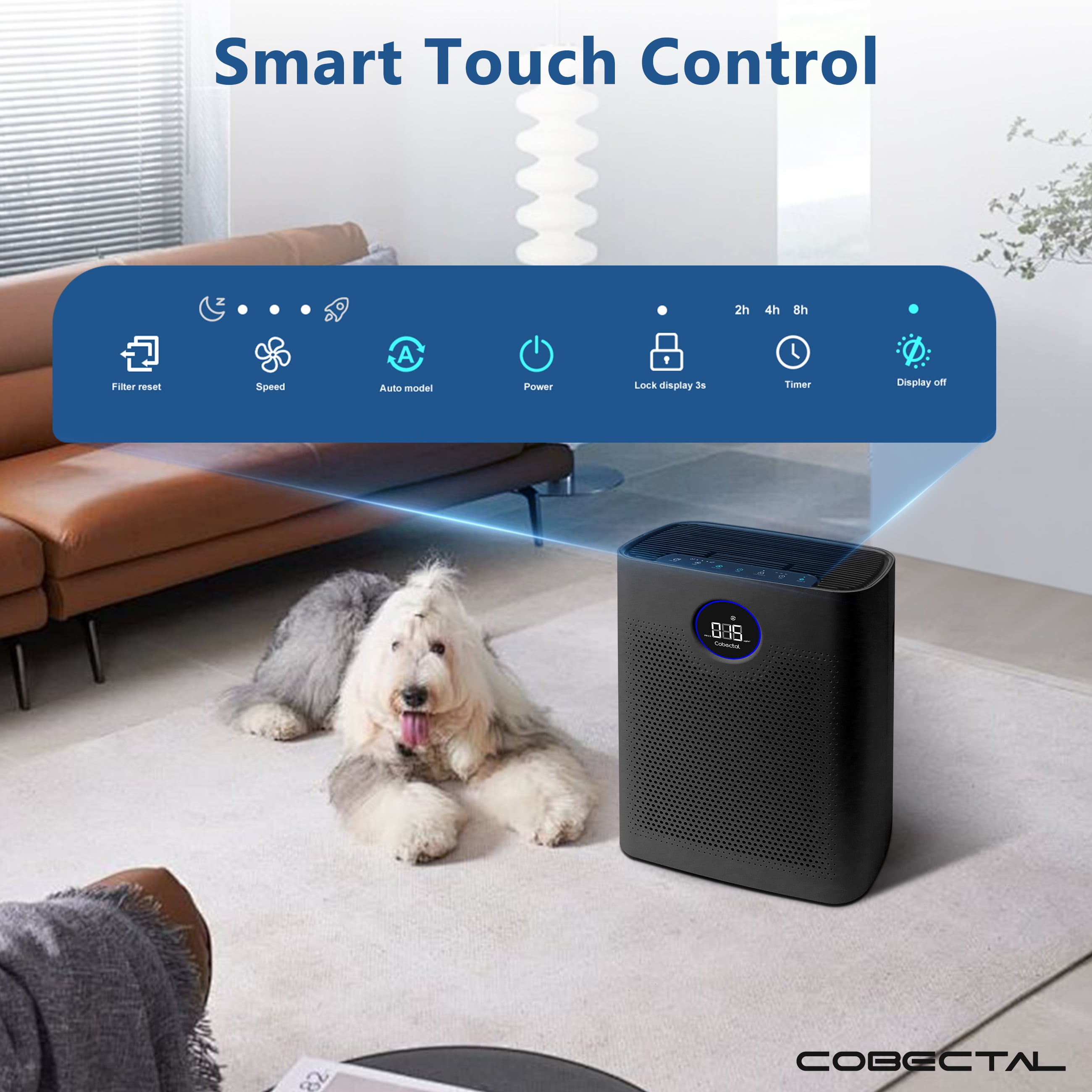 Cobectal H14 HEPA Air Purifier for Home Large Room, Pet Dander & Allergen Remover (Black, 15.82 in x 12.12 in x 6.37 in) devlb