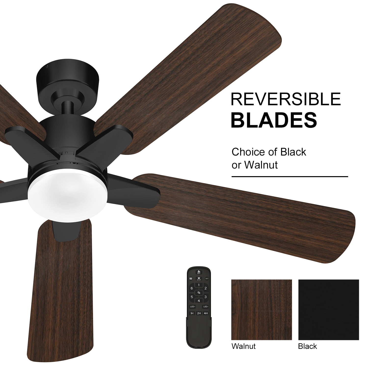 Mainstays 52 in Ceiling Fan with LED Light and Remote Control (Black, 52 in) 9j74a - Image 2