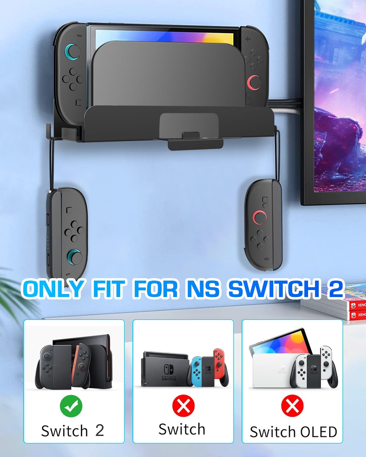 JZW-Shop Wall Mount Bracket for Nintendo Switch 2 Console and Controllers (Black, 1 Pack) zb5js