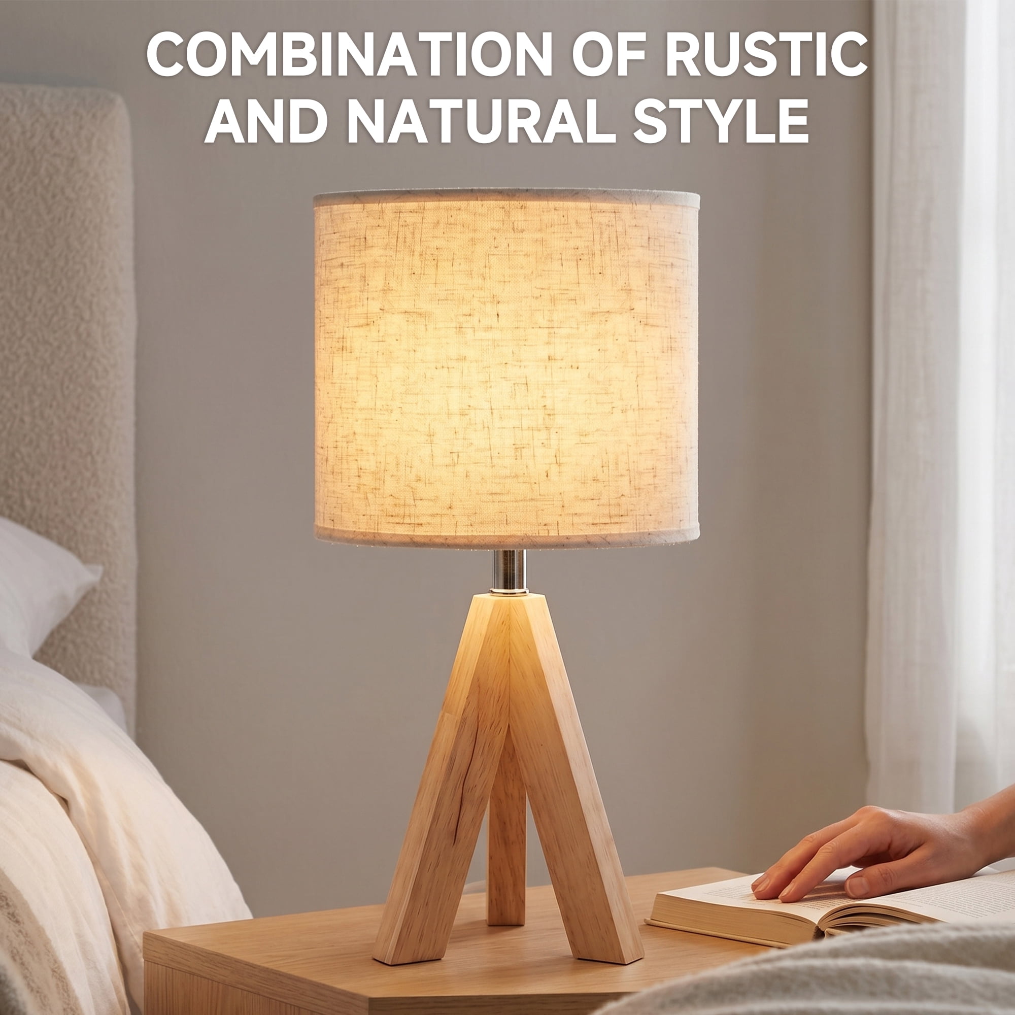 DAYBETTER Modern Wooden Tripod Table Lamp with 3 Color Temperatures (Light Brown, 15 in) pg1gx
