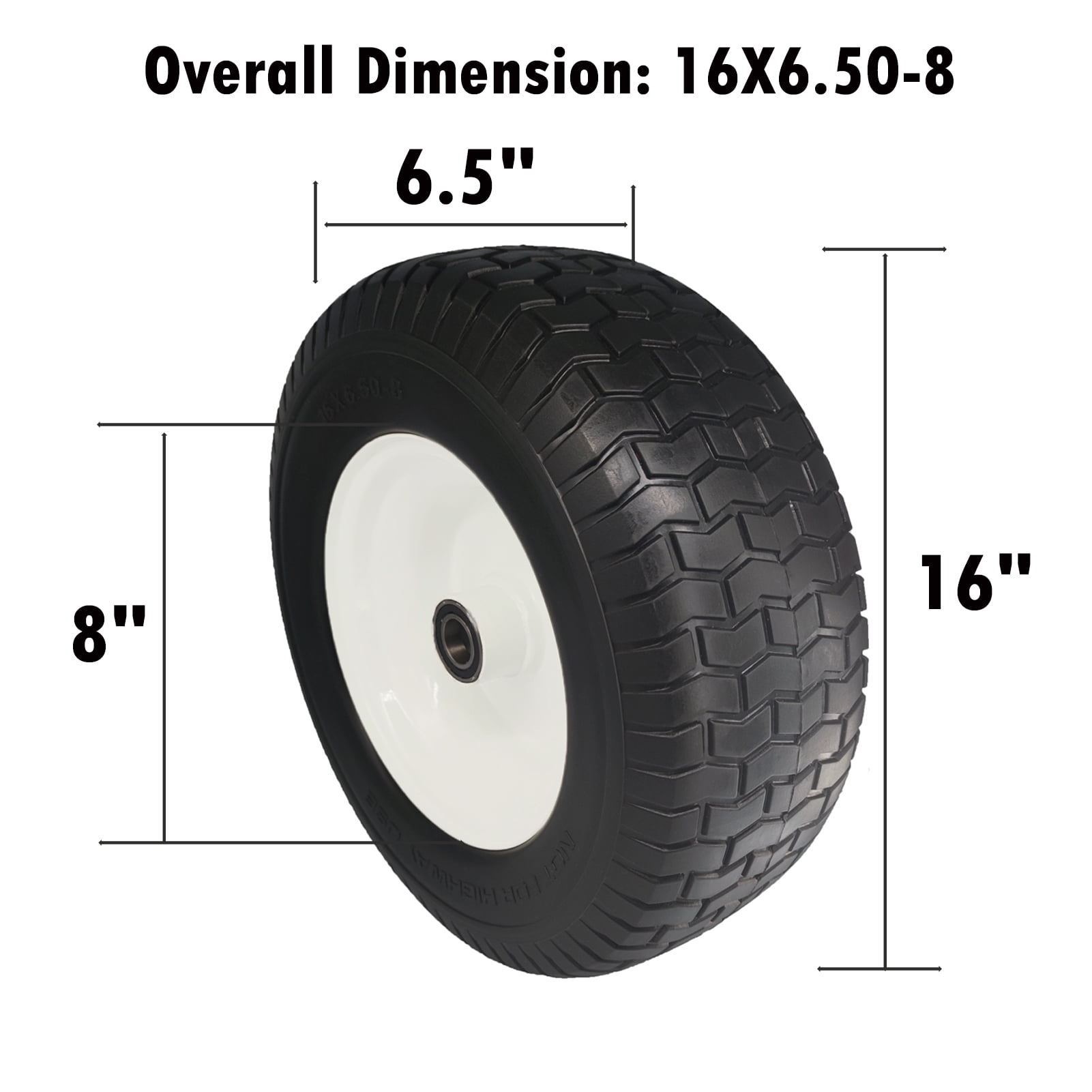 Ogracwheel 16x6.50-8 Flat Free Lawn Tractor Tire Set, Heavy-Duty Solid Rubber Replacement for Garden Mowers (Black, 2 Pack) 3q16f