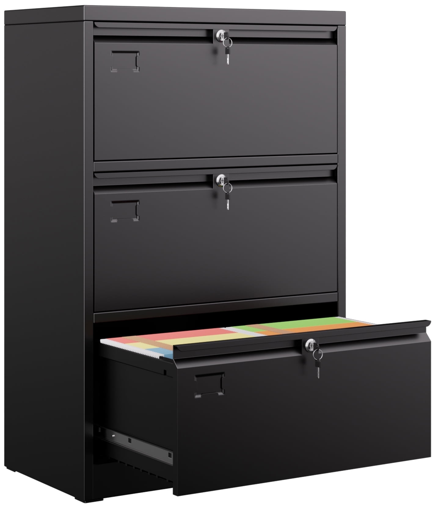GangMei 3-Drawer Metal Lateral File Cabinet with Individual Locks and Hanging Folder Rails (Black) pyuz5