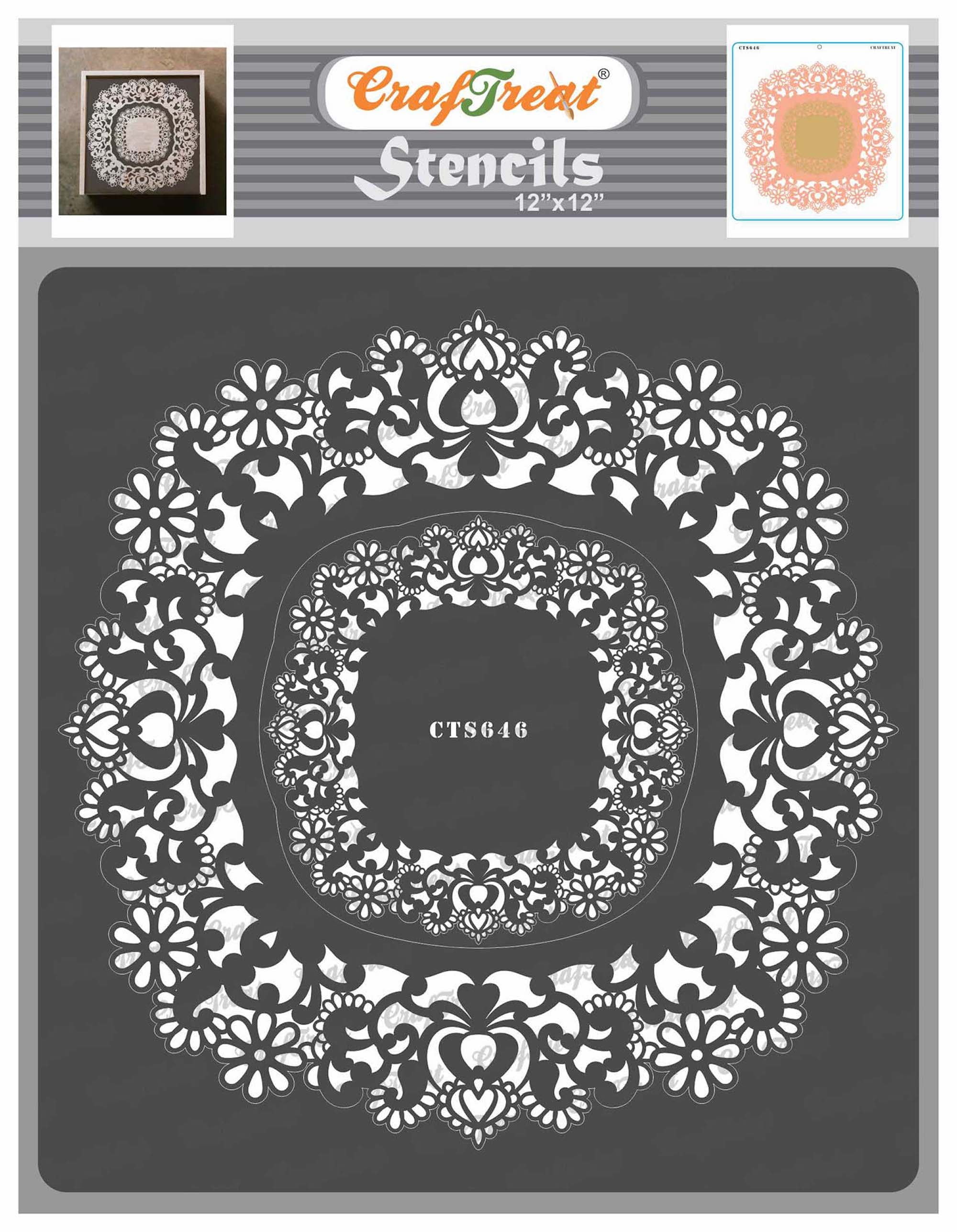 CrafTreat Doily Lace II Stencil for DIY Painting and Crafting (Clear, 12 in x 12 in) fid0u