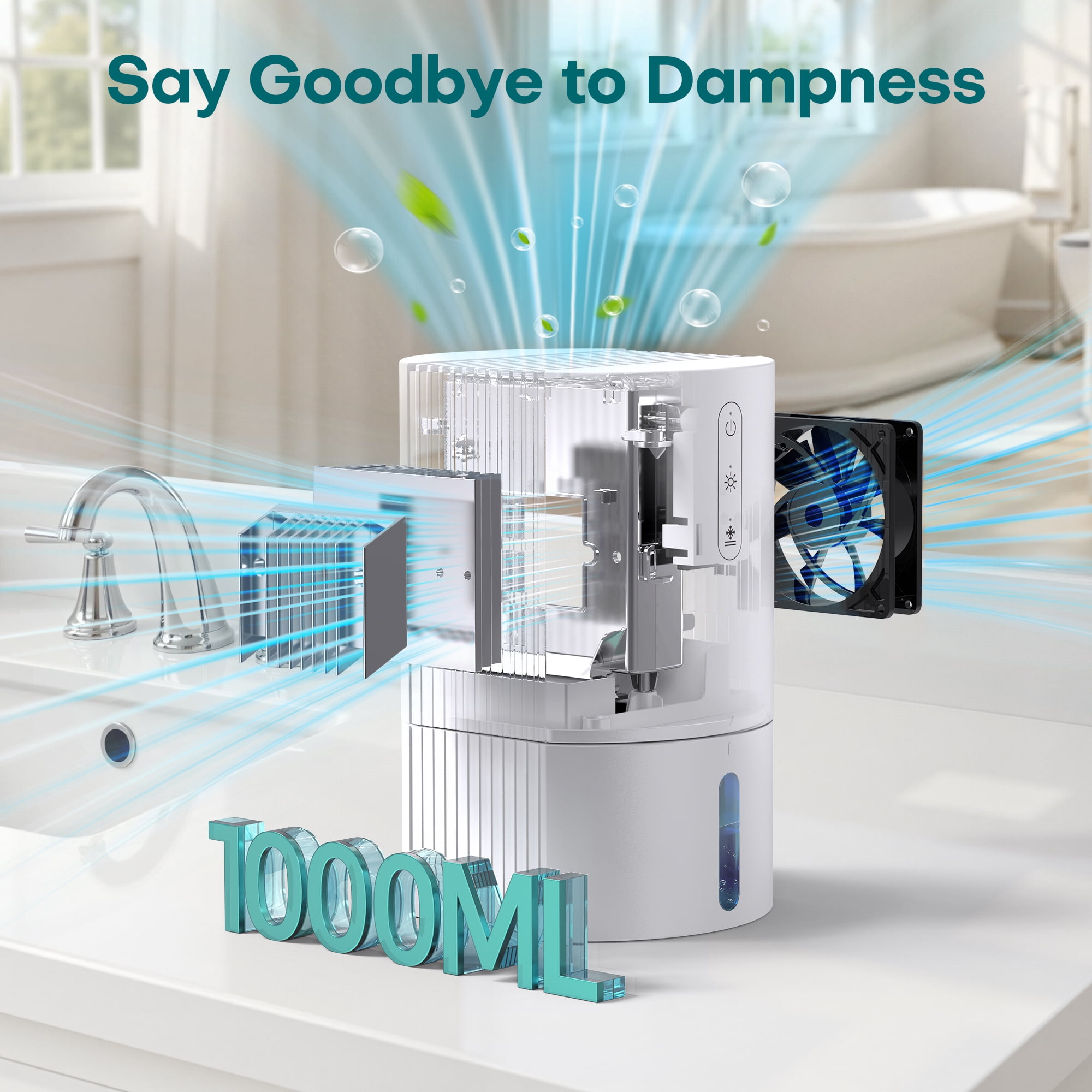 ALROCKET Dehumidifier for Home and Bedroom with Auto Shut-off and LED Light (White, 35 fl oz) 269g6