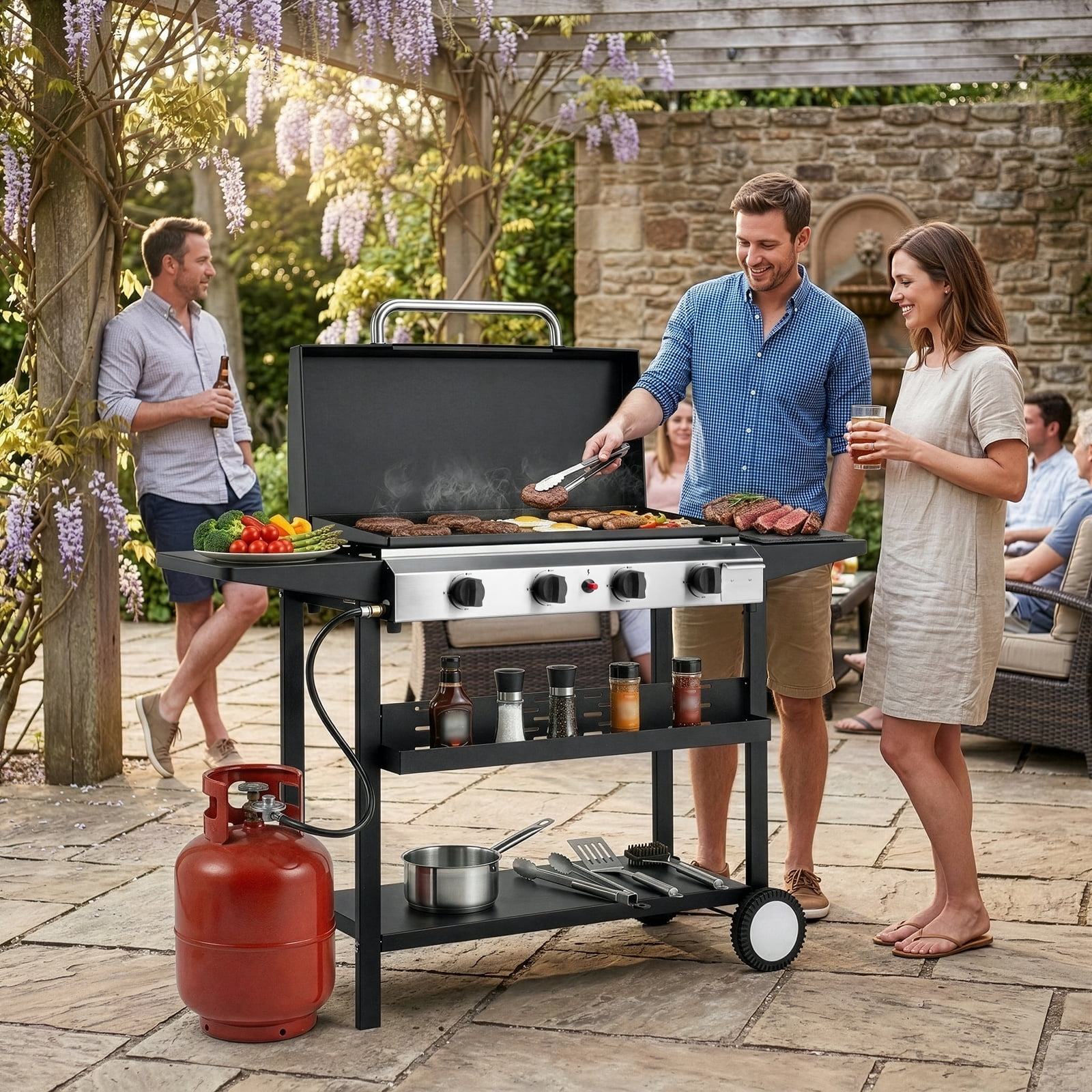 Zintown 4-Burner Propane Gas Griddle Table Top Camping Grill (Black, 52.4 in x 15.4 in x 35.4 in) ohufs