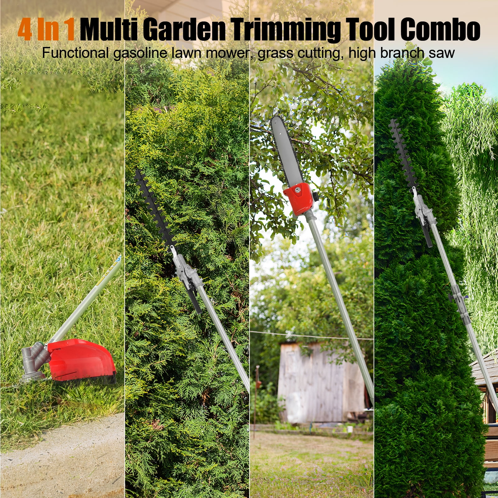 WETS 5-in-1 Gas Garden Trimmer Combo, 52cc 2-Stroke Multi-Tool System with Pole Saw, Hedge Trimmer, and String Trimmer (1 Set) 4f37a