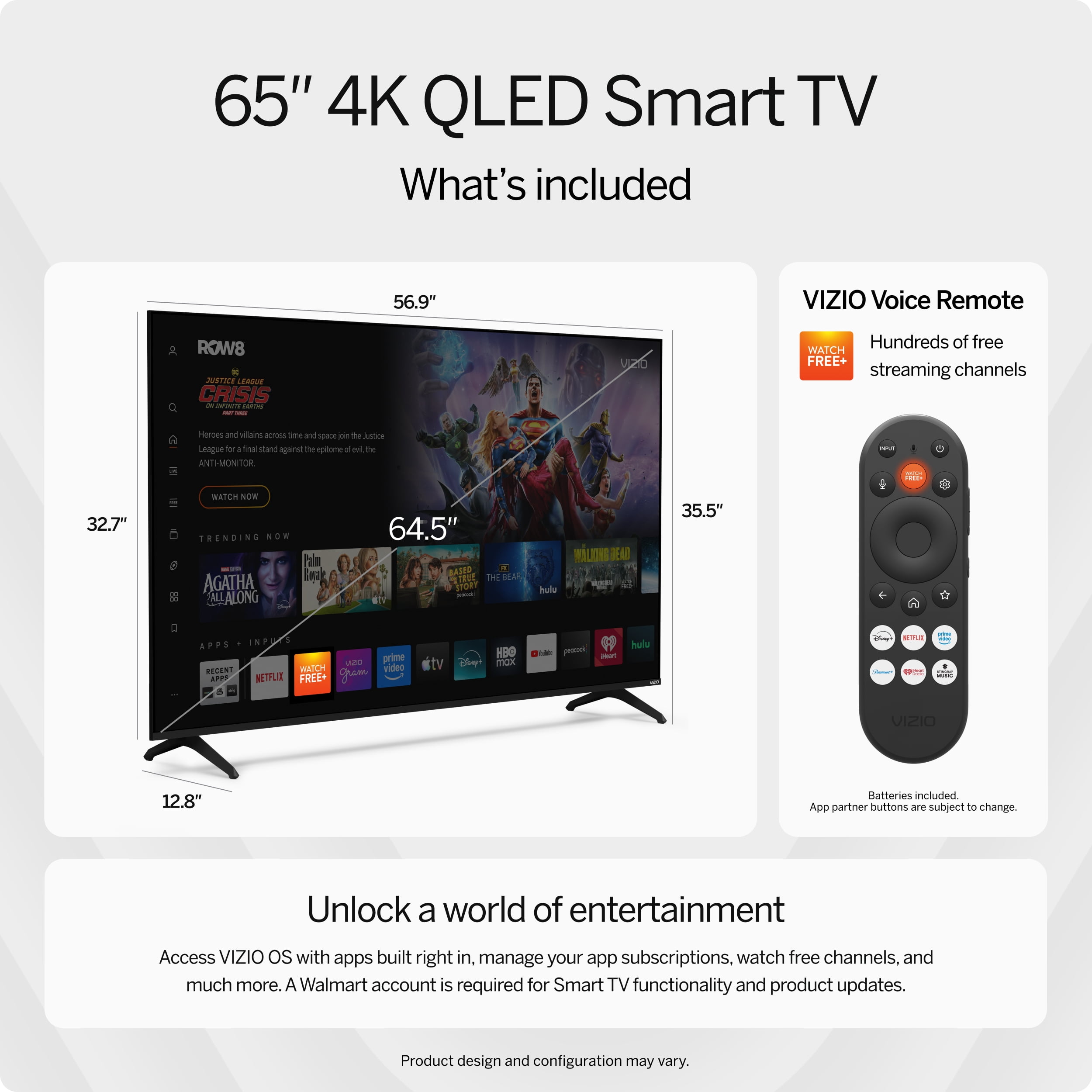 VIZIO 65-inch Class Quantum 4K QLED HDR Smart TV (65 in) 1s3wc