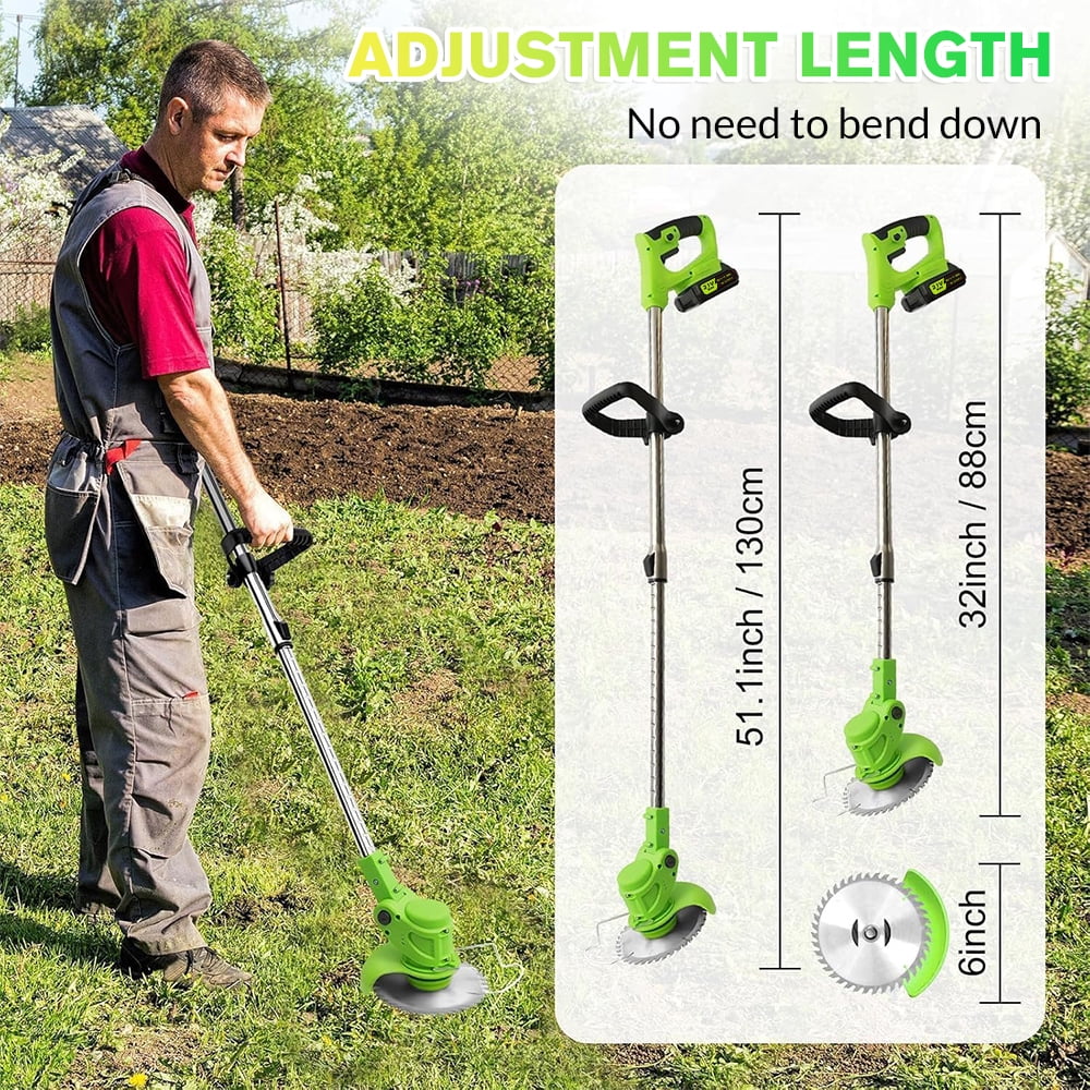 MDHAND 21V Cordless Electric Grass Trimmer, Lightweight Weed Eater with 3 Blades, Adjustable Shaft (Green, 3.28 lb) 0gmie