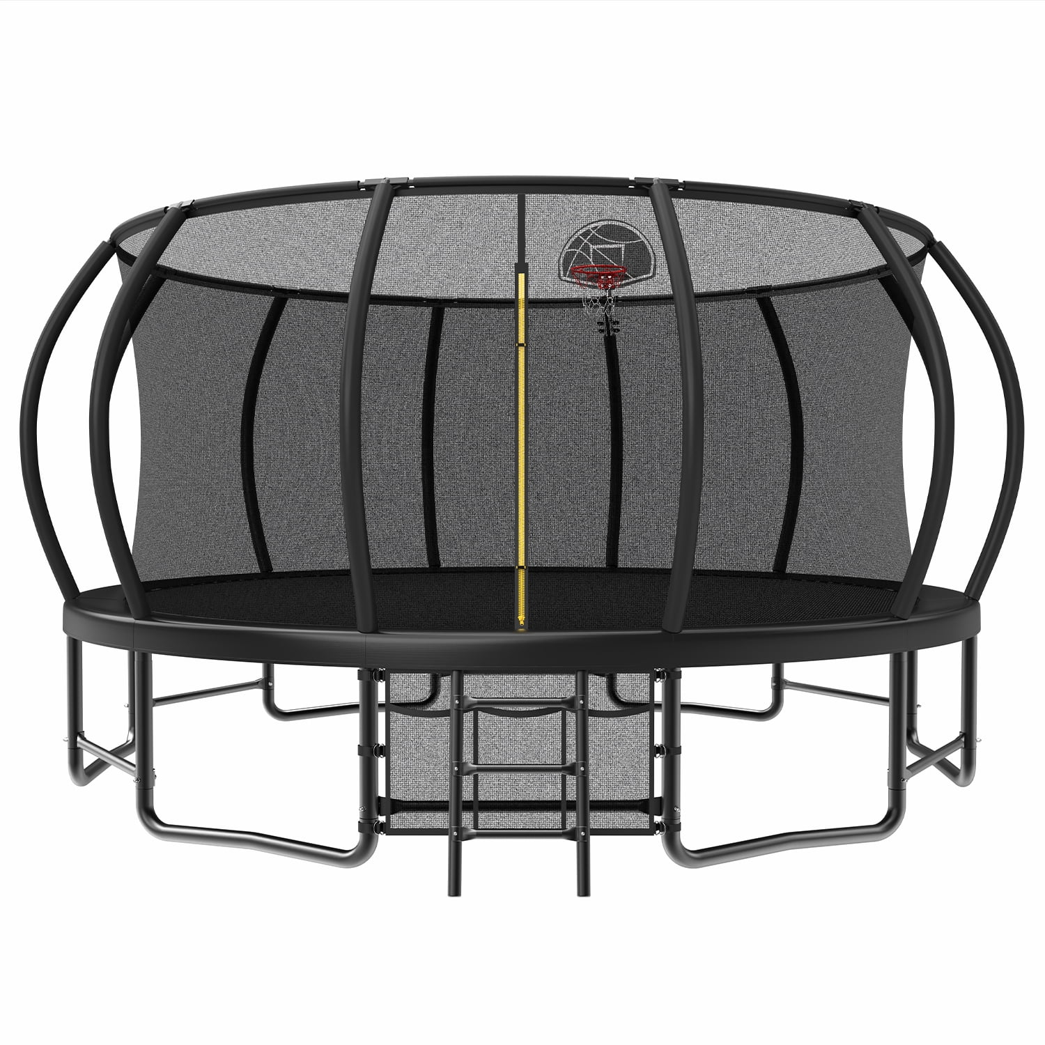 Leumius 16 ft Outdoor Recreational Trampoline with Safety Enclosure, Ladder, and Basketball Hoop (Black, 16 ft) j4kjx