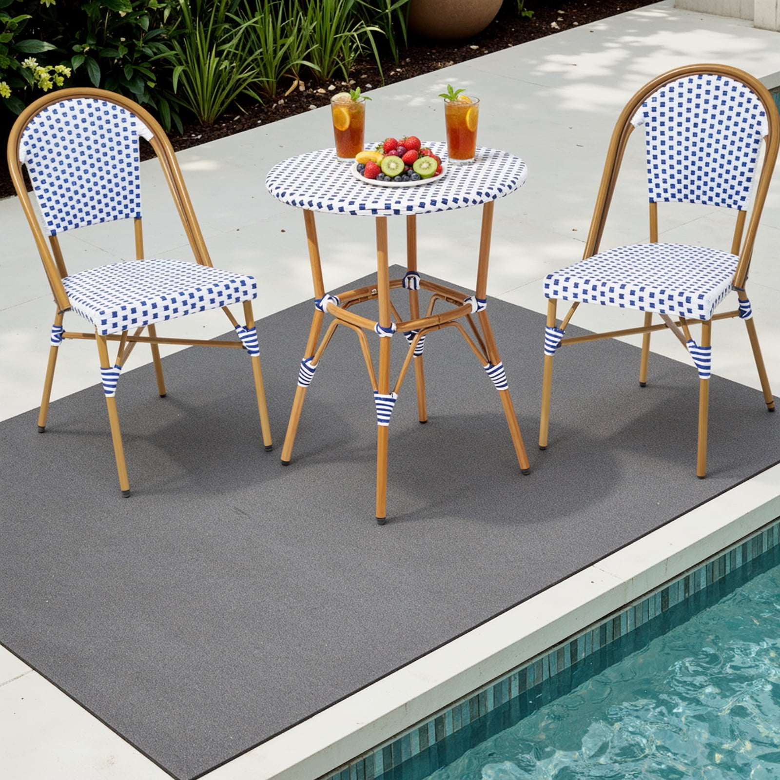 Dovov 3-Piece French Bistro Set, Outdoor Wicker Patio Table and 2 Chairs, Weather-Resistant Aluminum Frame (White, 3-Piece Set) 17ic1