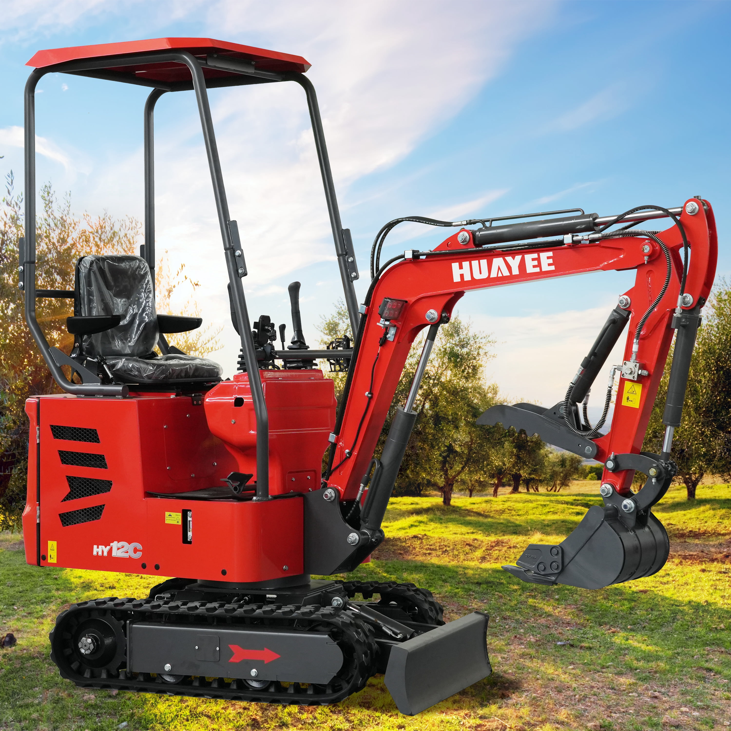 HUAYEE HY12C Mini Excavator with Hydraulic Thumb and 13.5 HP EPA Gasoline Engine (1.2 Ton, 31.5 in Bucket) utyy3