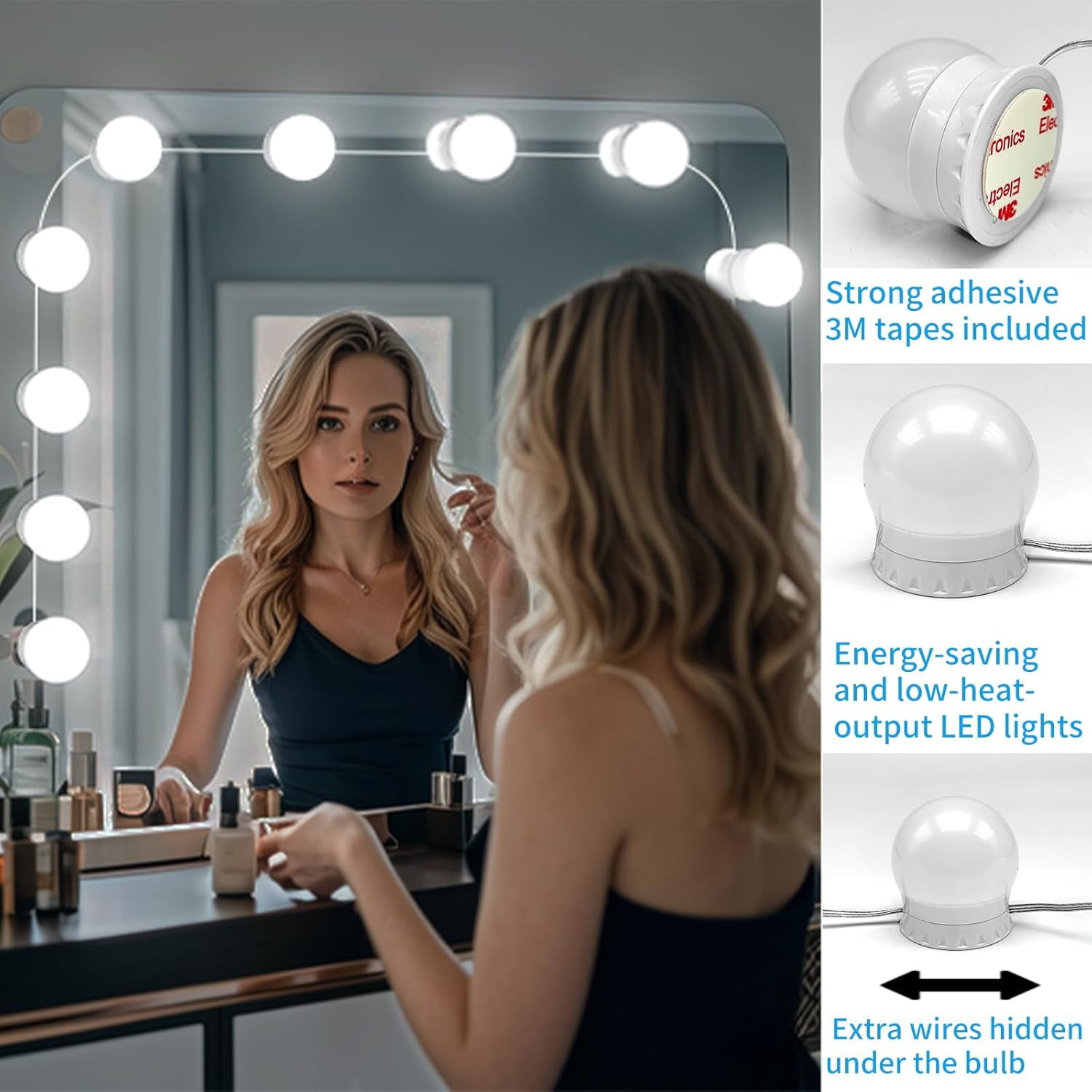 OGEDNAC LED Vanity Mirror Lights, Hollywood Style Dimmable Lighting Kit with 12 Bulbs (Adjustable Color, 10.9 ft) t5du1