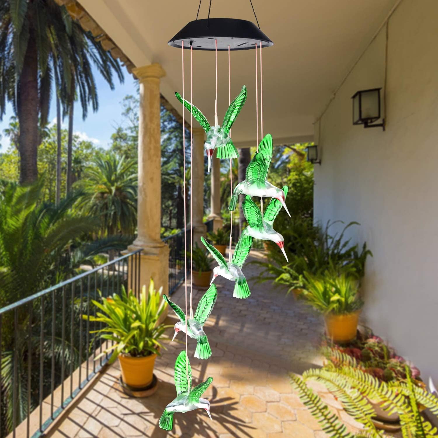 Bshapplus Solar Hummingbird Wind Chimes, Color Changing LED Waterproof Outdoor Hanging Light (1 Pack) 65wrk
