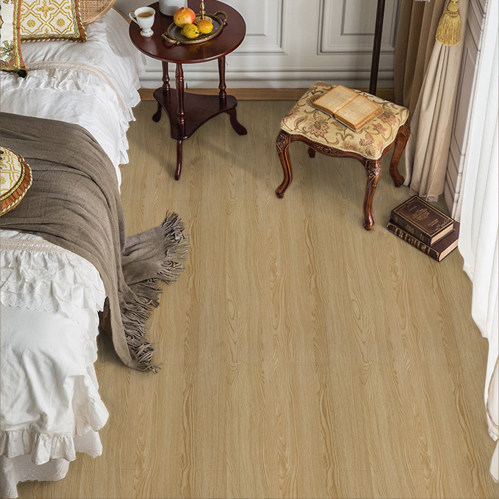 Lxcreat Peel and Stick Vinyl Flooring Roll, Durable Self-Adhesive Wood Grain Floor Tiles (Brown, 15.7 in x 118 in) no27t