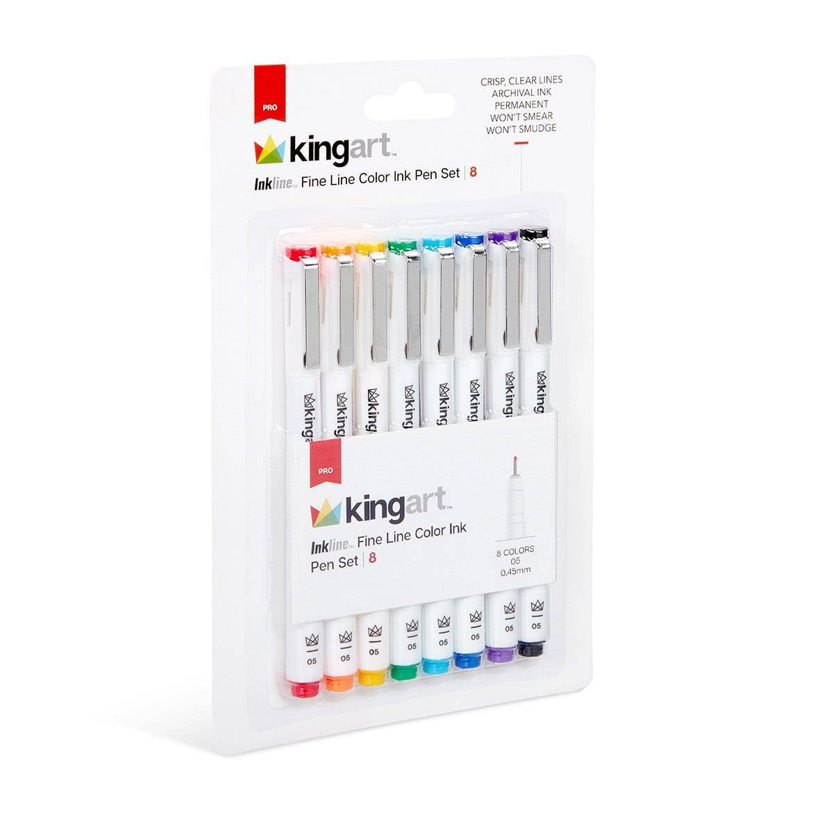 KINGART Inkline Fine Line Art Pens Set (8 Colors, 0.02 in) 8o70r