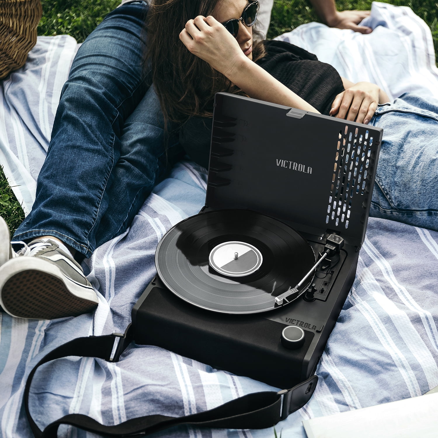 Victrola Revolution GO Portable Record Player with Bluetooth and Rechargeable Battery (Black) 32b0q