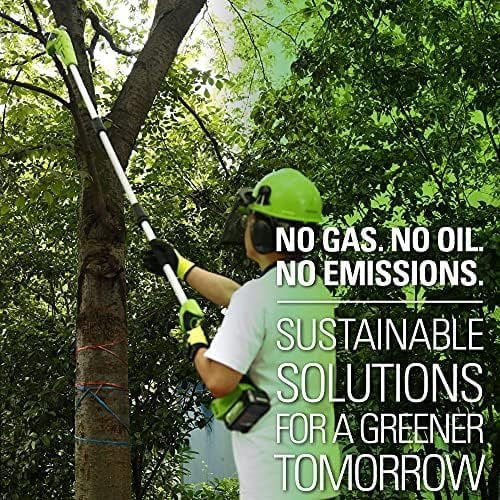 Greenworks 24V 8 in Cordless Pole Saw with 2.0Ah Battery and Charger (Green, 11 ft Reach) o7d4f