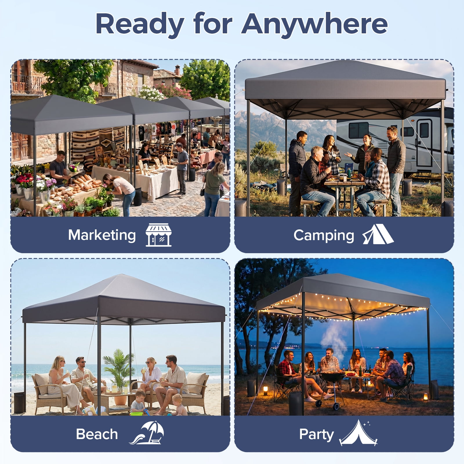 Patbrela Pop Up Canopy Tent, Heavy-Duty Instant Shelter for Outdoor Events (Gray, 10x10 ft) dofoa