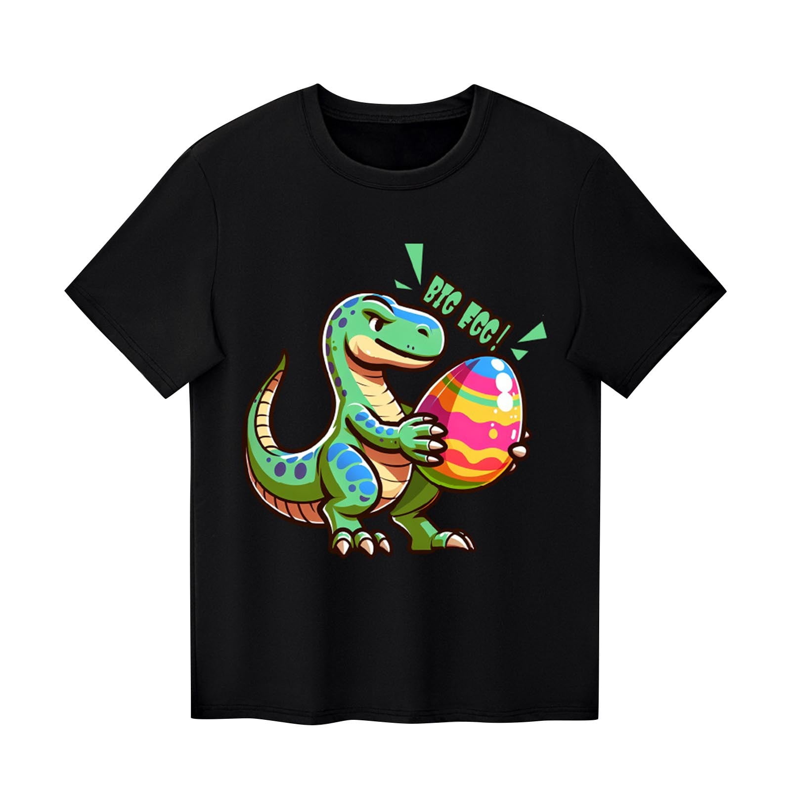 QTBIUQ Kids Dinosaur Easter Graphic T-Shirt Soft Cotton Casual Summer Top (Black, 4T) szzbb