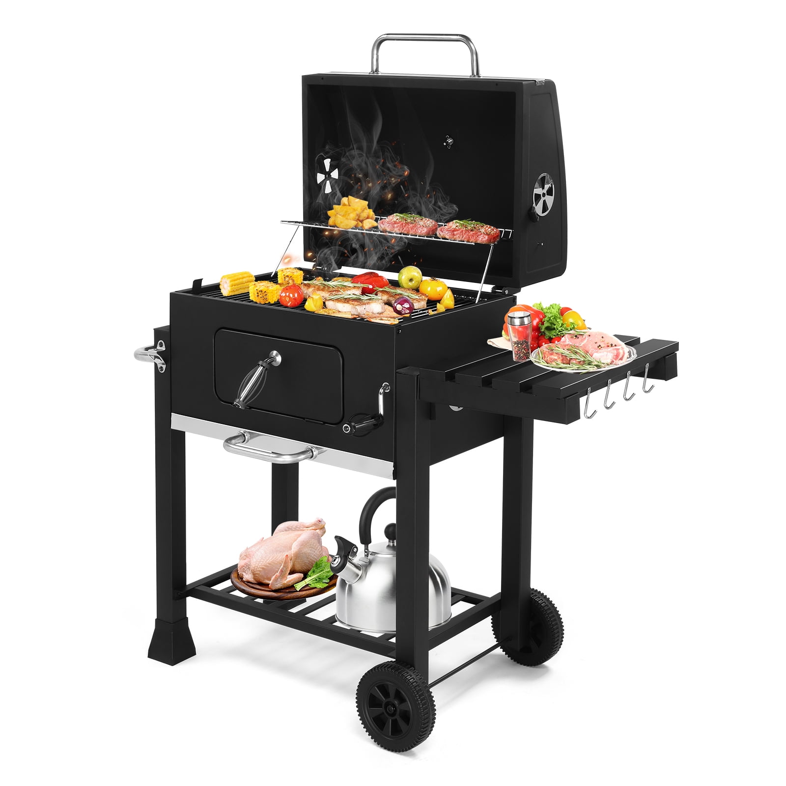SalonMore BBQ Charcoal Grill Outdoor Barbecue Pit Smoker with Double Grill and Liftable Charcoal Tray (Black) d651f