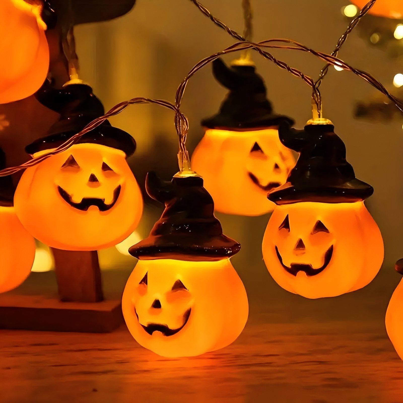 PMMIPNW Halloween Pumpkin String Lights with Wizard Hats (Orange, 10 ft) ylg18