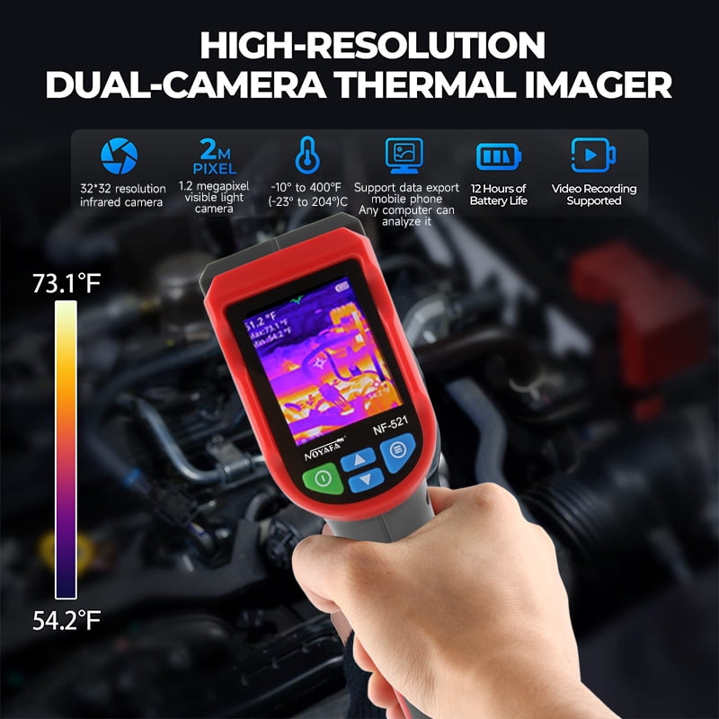 NOYAFA NF-521 Infrared Thermal Imaging Camera, Handheld Industrial Thermal Imager with 2.4 in LCD Display (Red) pid5x