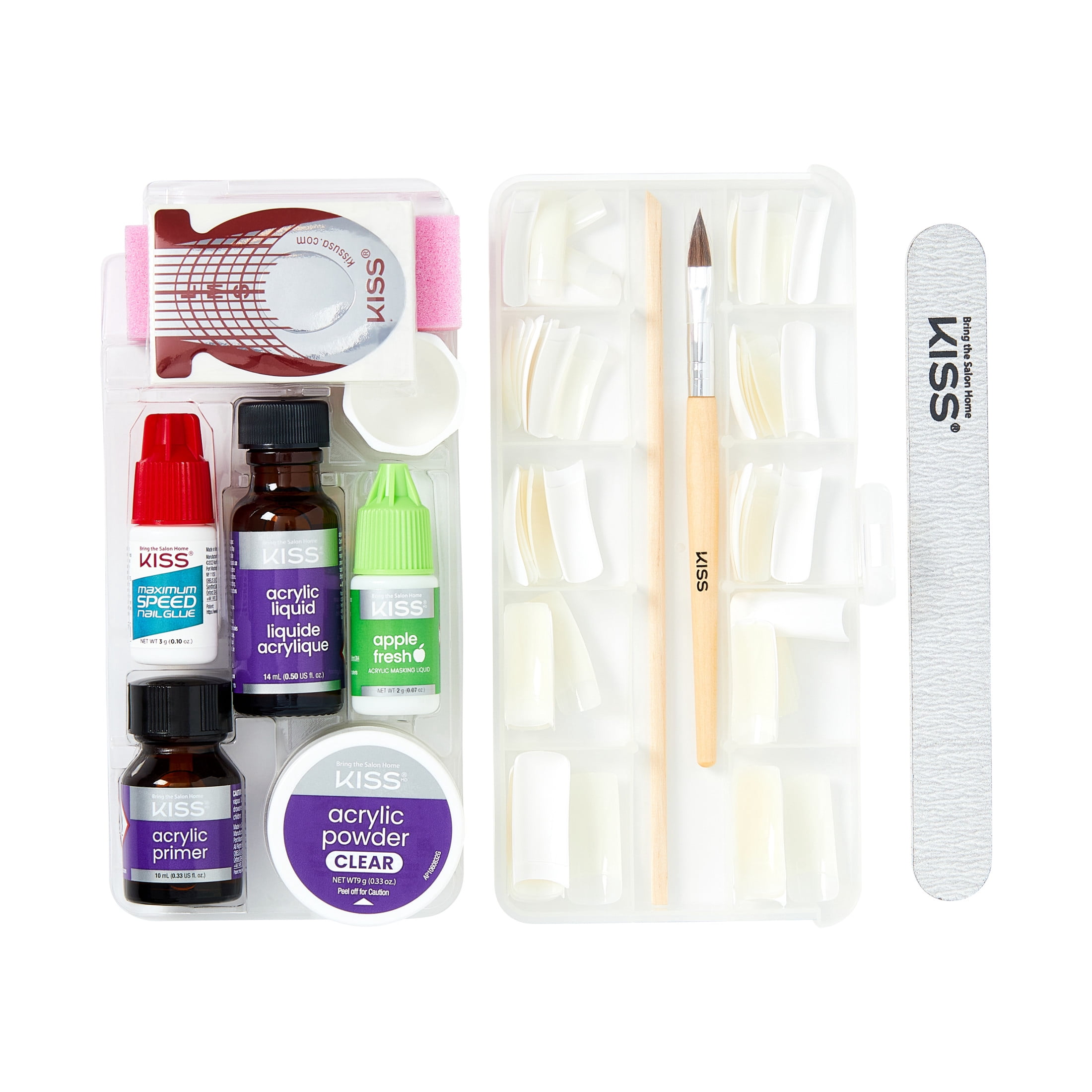 Kiss Complete Salon Acrylic Nail Kit, Long Squoval Press-On Nails (White, 64 Pieces) 6az2o