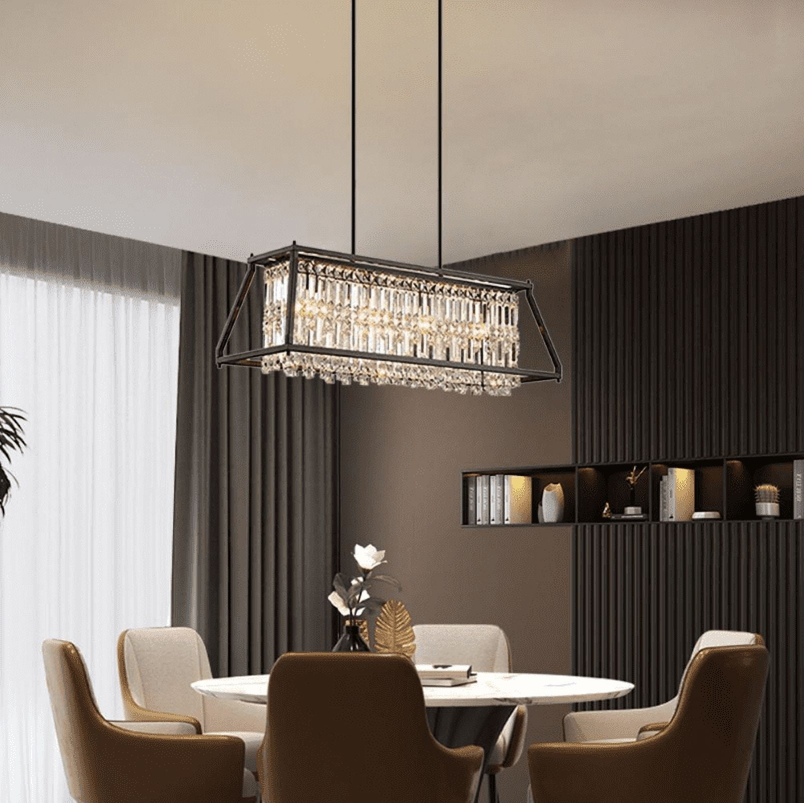 FINE MAKER 4-Light Crystal Chandelier, Modern Farmhouse Rectangle Pendant Lighting for Kitchen Island and Dining Room (Black, 31 in) bx4e1