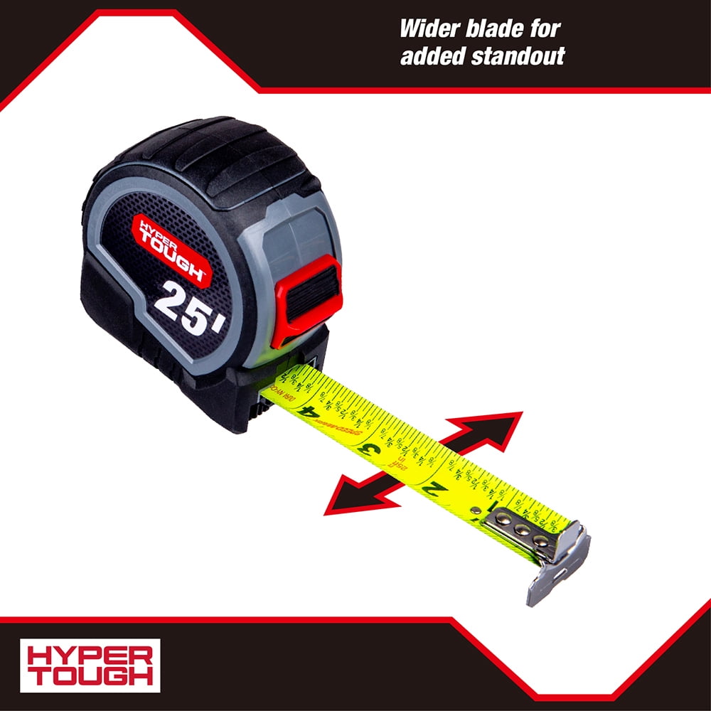 Hyper Tough Wide Blade Steel Tape Measure (Grey, 25 ft) 6gosw