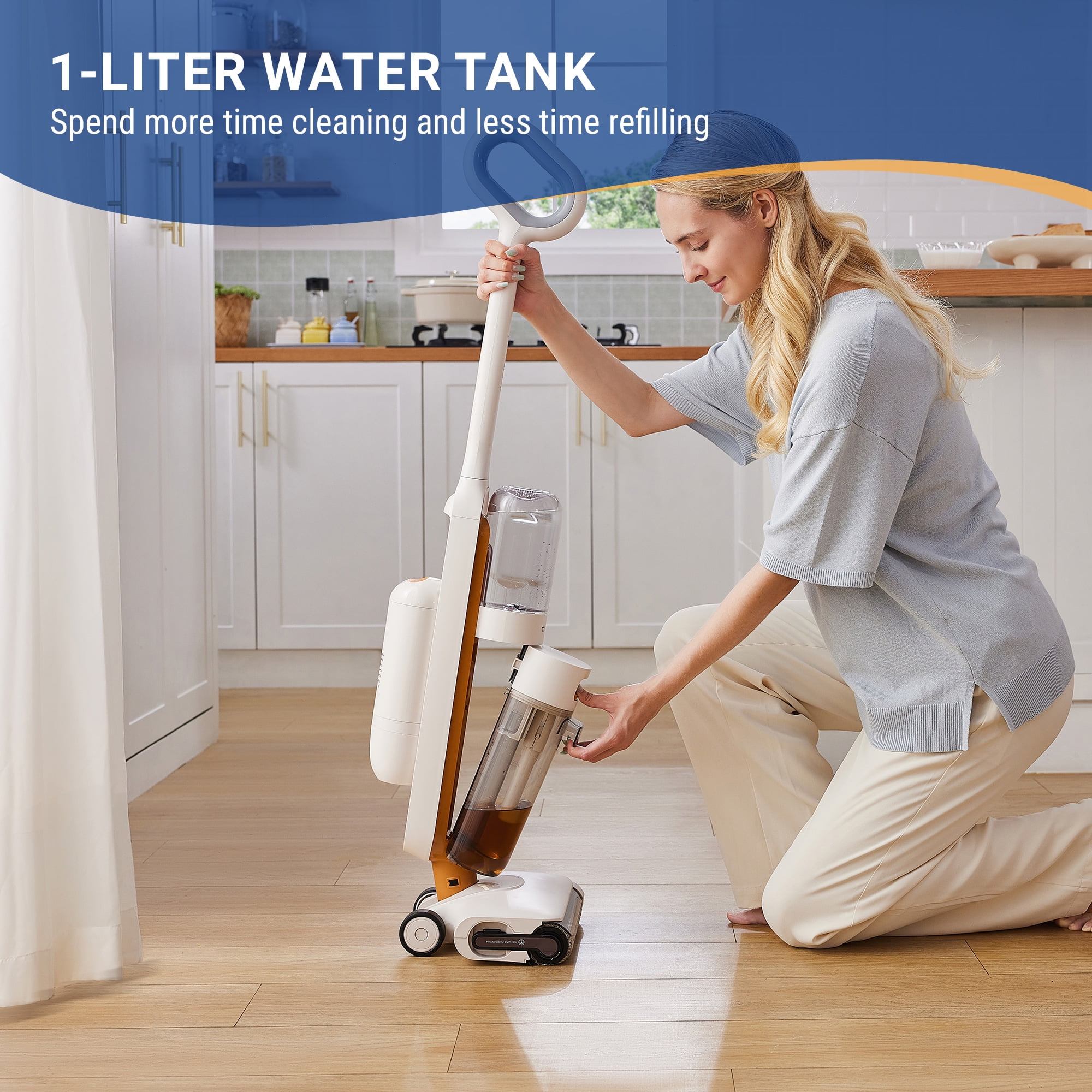 Tineco GO MAX Cordless Wet Dry Vacuum and Mop, Self-Cleaning Floor Washer for Hardwood and Sealed Floors (White) 8yk6k