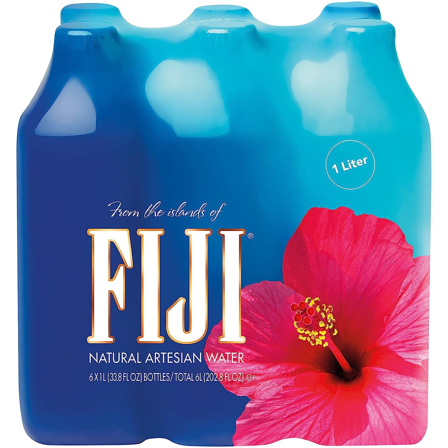 FIJI Natural Artesian Water with Natural Electrolytes (Clear, 33.8 fl oz, Pack of 6) pffzs