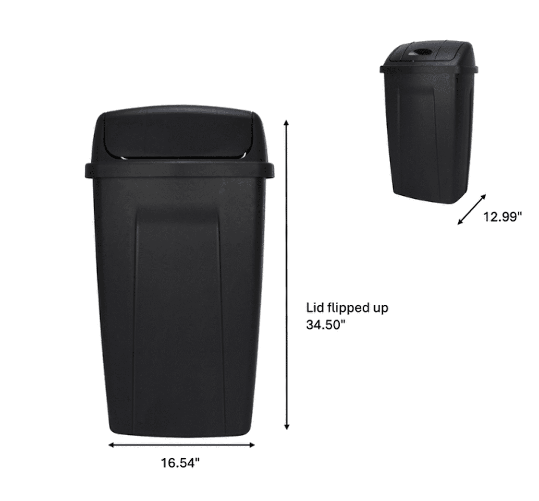 Mainstays Kitchen Trash Bin with Swing Top Lid (Black, 13 Gallon) 9zobs
