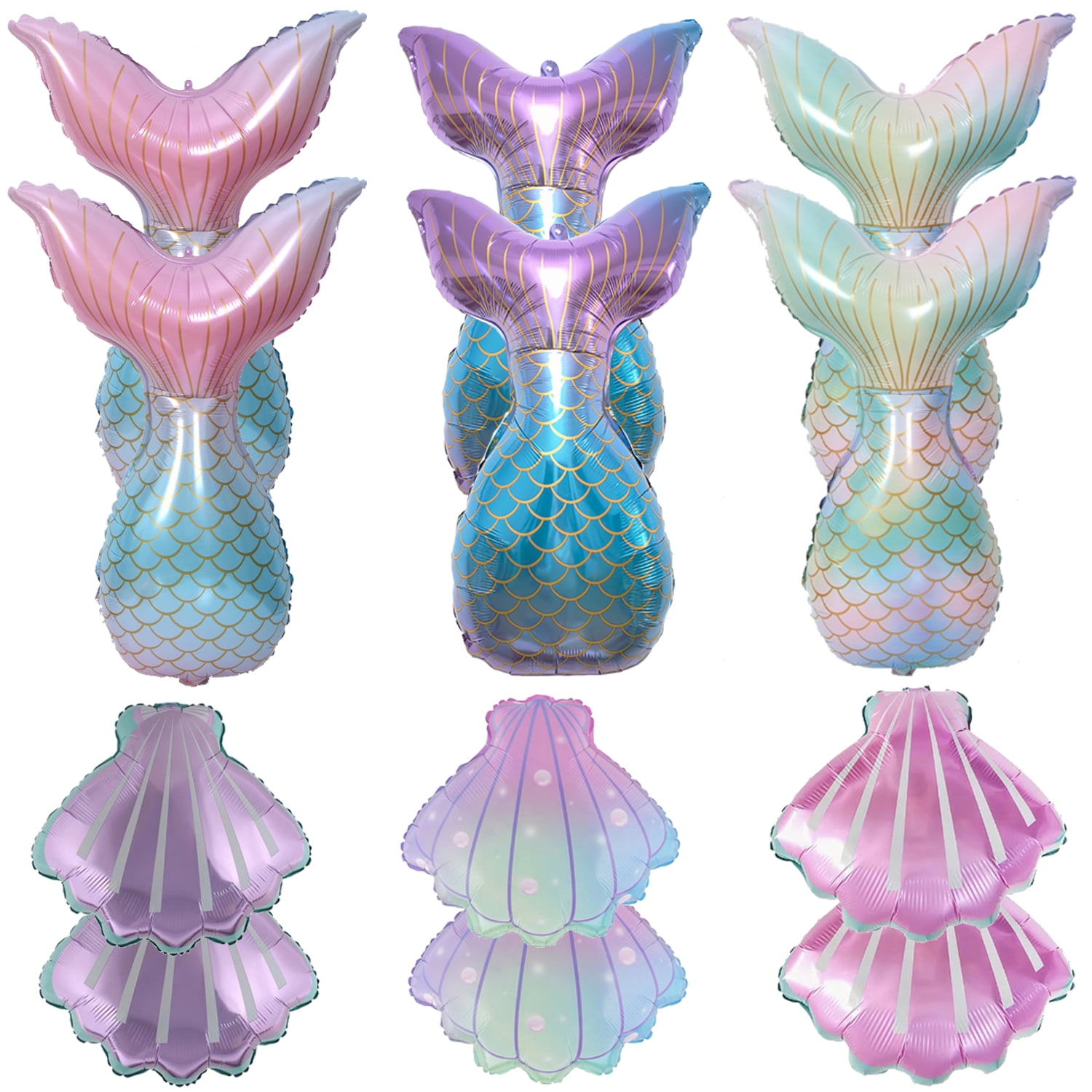 Finypa Mermaid Tail and Shell Foil Balloons, Ocean Themed Party Decorations (Pink, 12 Pack) 3fj6y