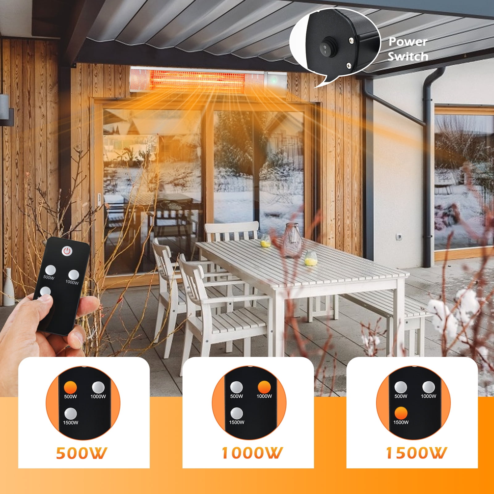 Costway Wall-Mounted Infrared Patio Heater with Remote Control and Adjustable Timer (Silver, 1500W) 7fwvt