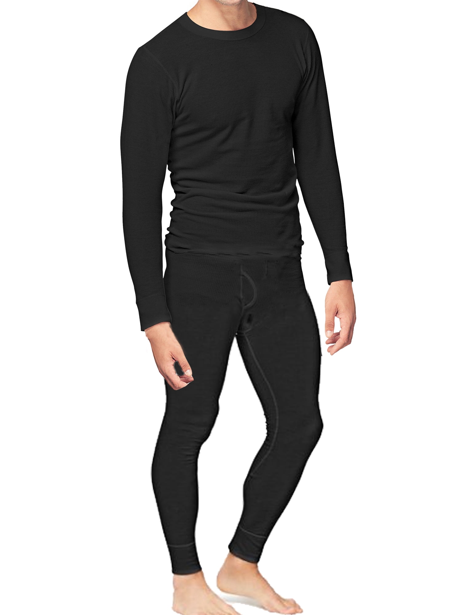 Place & Street Mens 2pc Thermal Underwear Set Cotton Long Johns (Black, Large) 8gd65