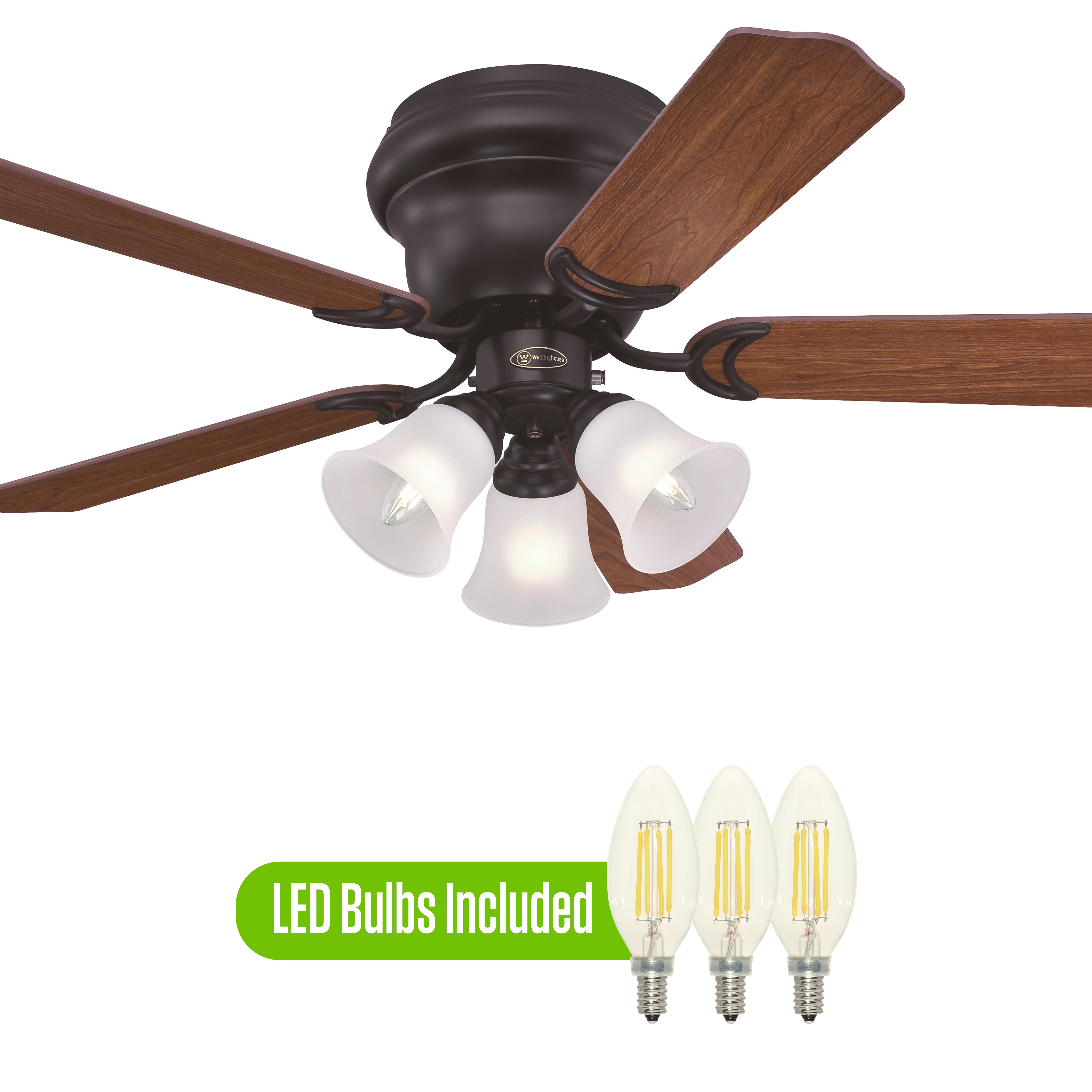 Westinghouse Contempra Trio 42 in. Ceiling Fan with Light, Oil Rubbed Bronze Finish, Reversible Blades (Dark Cherry/Walnut) 6xyto