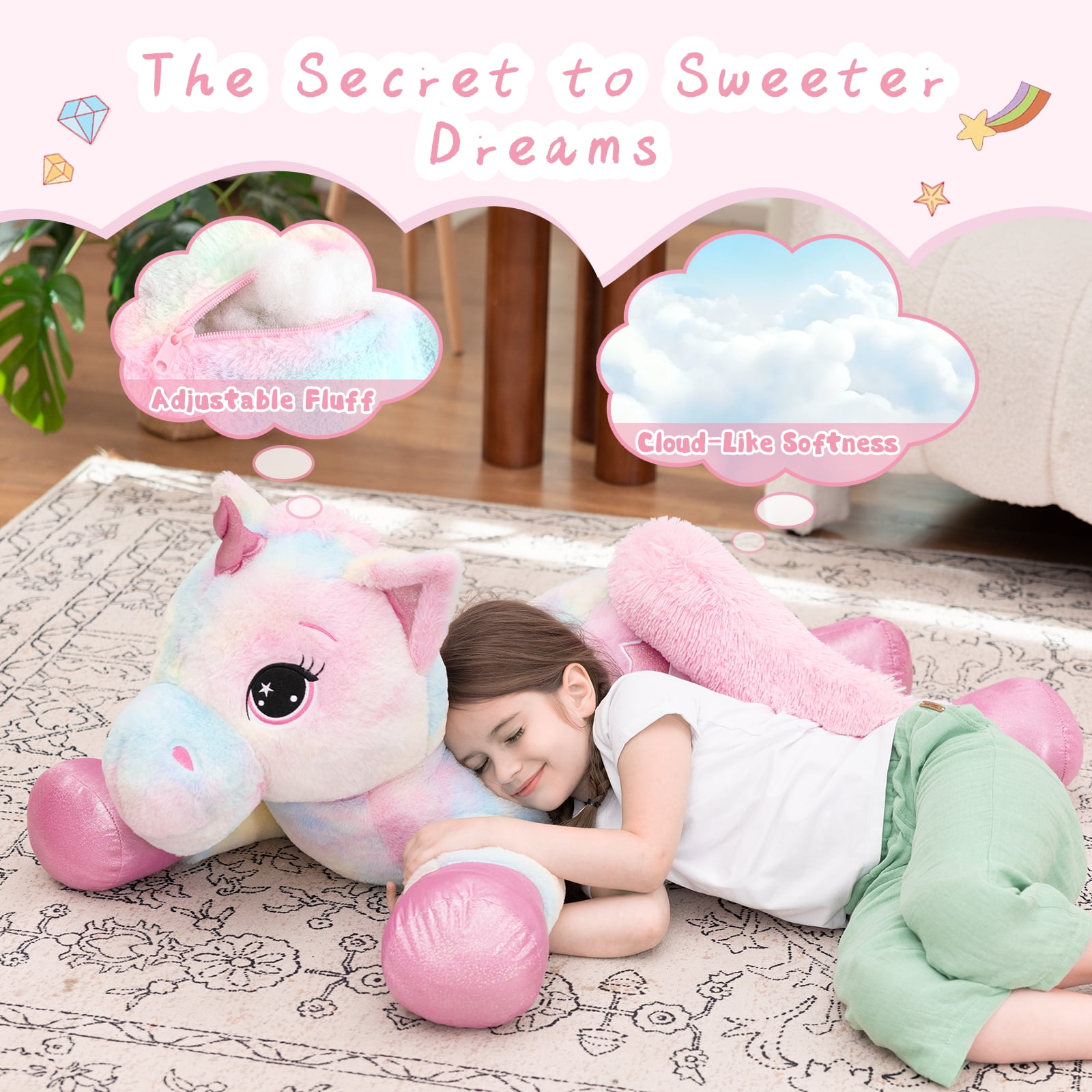 MaoGoLan Giant Unicorn Stuffed Animal Plush Toy, Soft Huggable Pillow for Kids (Pink, 43 in) d1549