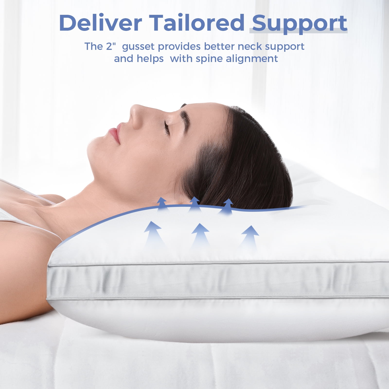 Cookey Bed Pillows Queen Size Set of 2, Luxury Hotel Quality Gusseted Pillows for Side and Back Sleepers (White, 20 in x 30 in) 0q0d7