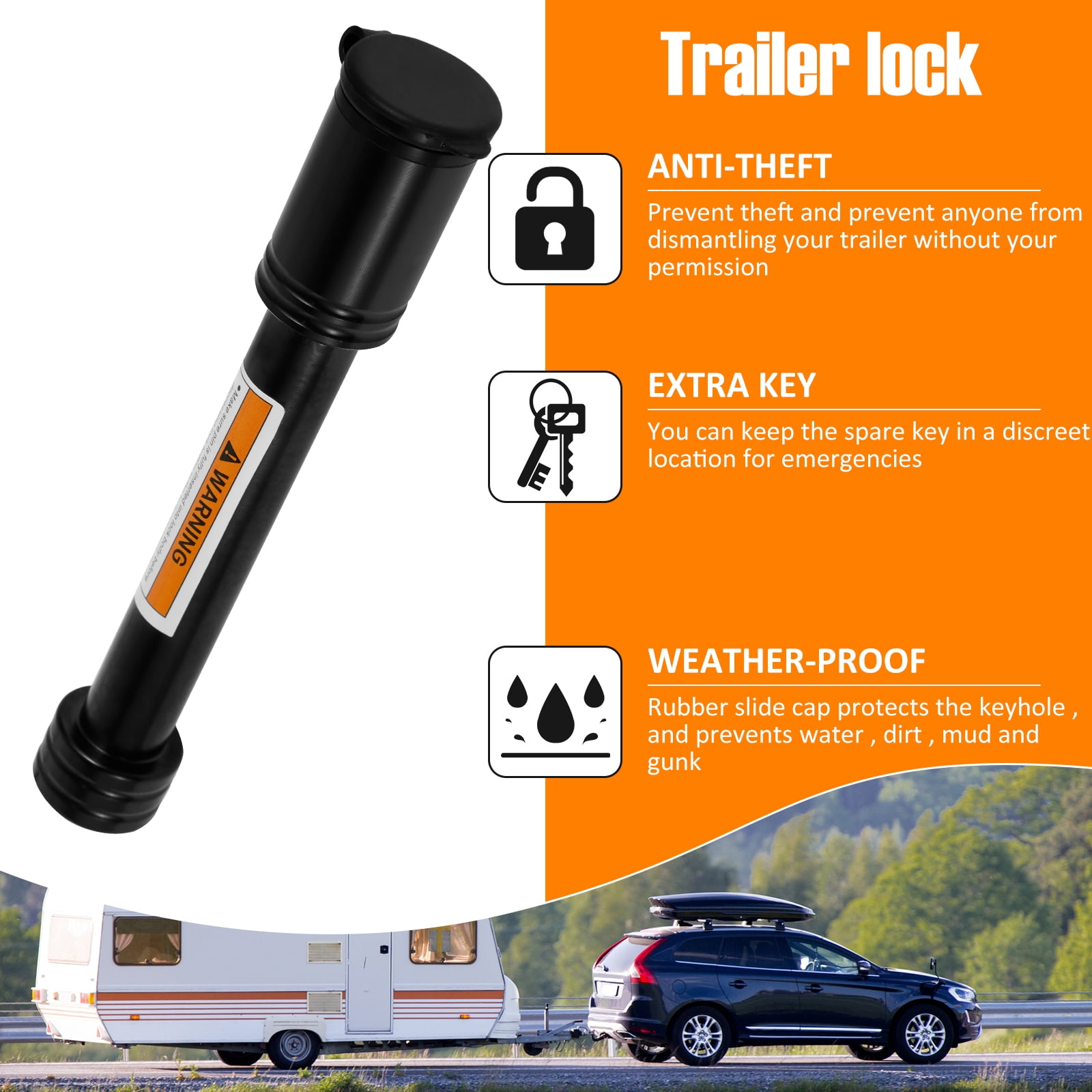 Qenwkxz Trailer Hitch Receiver Lock, Anti-Theft Pin for 2 in Receivers, Heavy-Duty Carbon Steel (Black, 5/8 in) 6h9h3