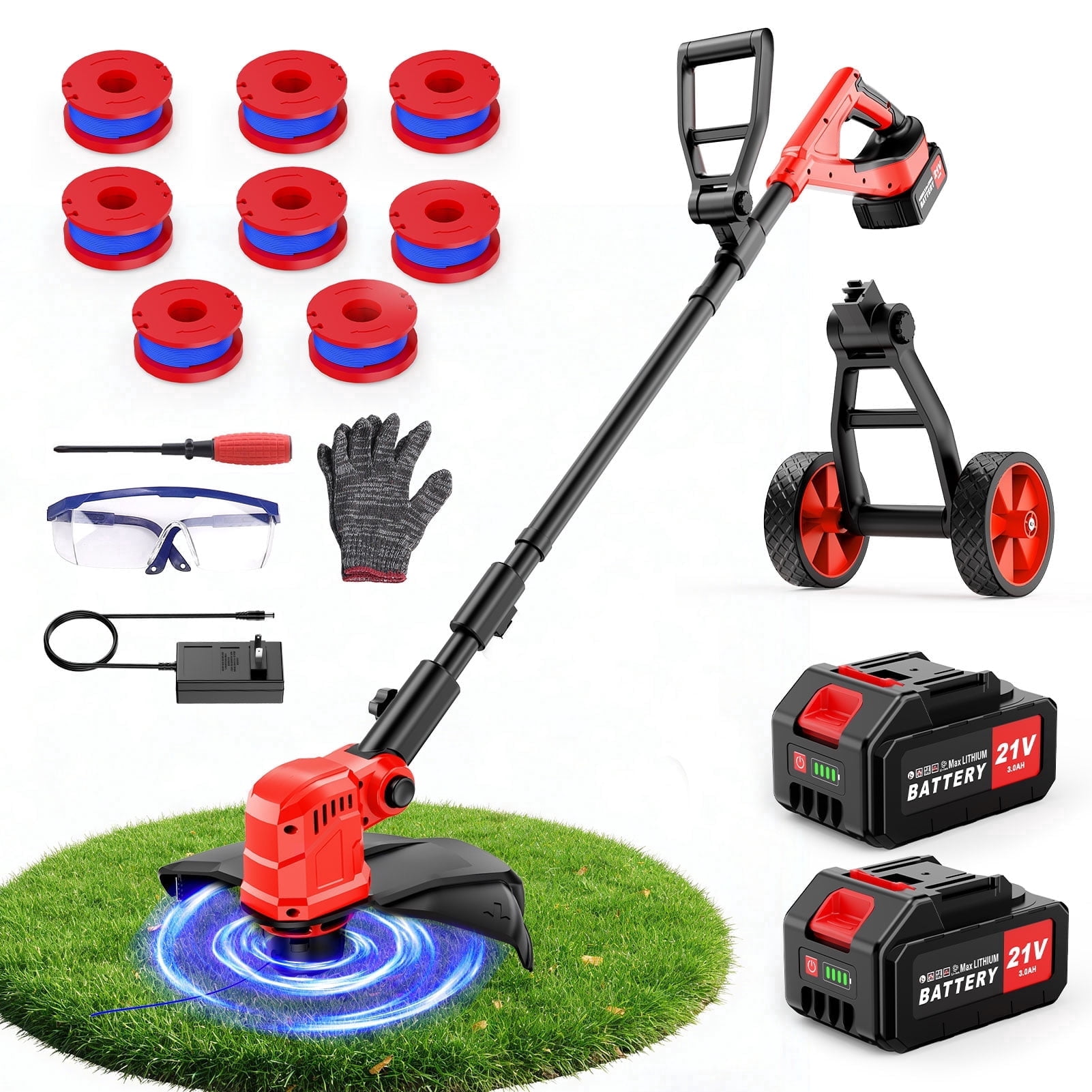 Tanbaby Cordless String Trimmer, Electric Weed Eater with 2 Batteries and Auxiliary Wheel (12 in) 3pzma