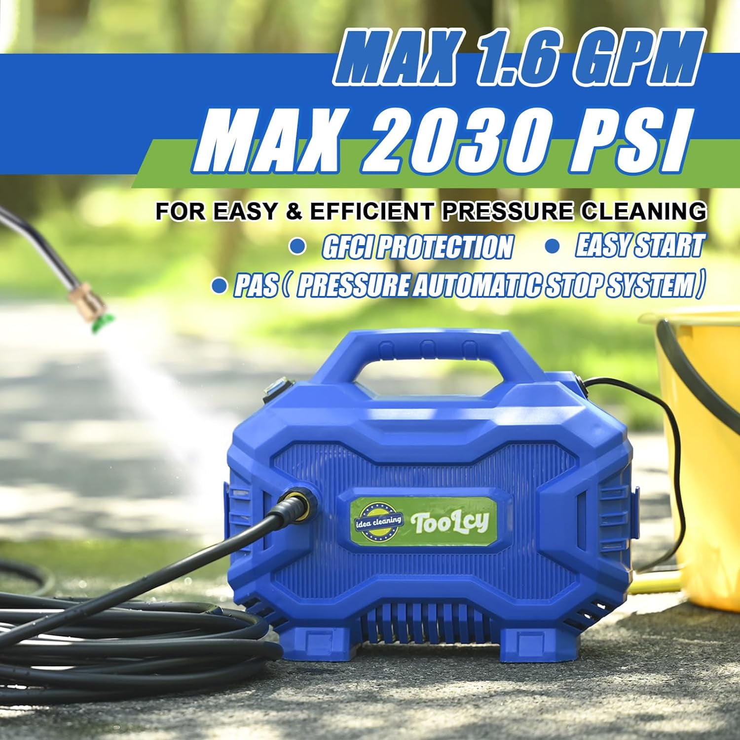 TOOLCY Electric Pressure Washer with 50 ft Hose, Short Gun, Extension Wand, Foam Cannon, and 5 Nozzles (2030 PSI) gz9bm