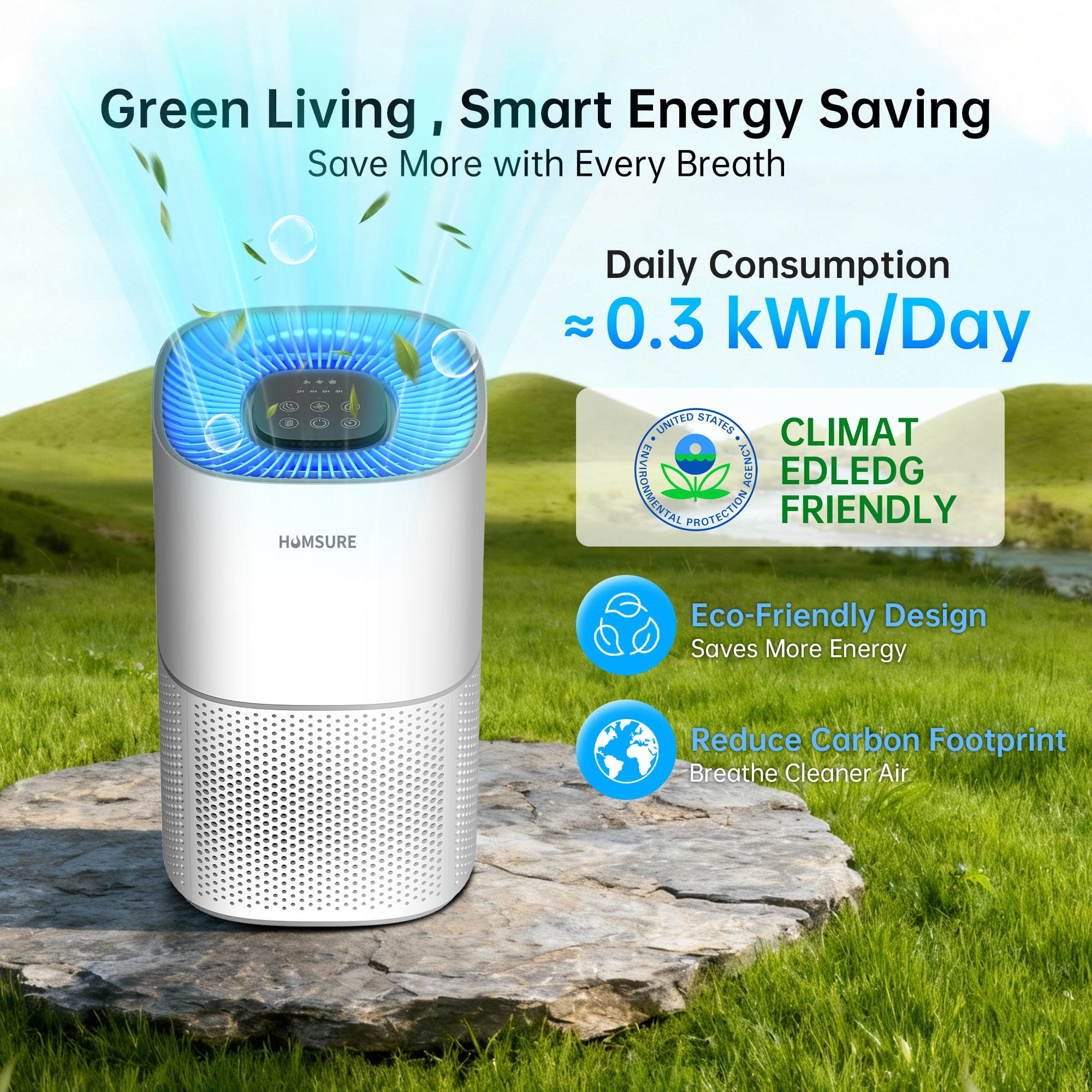 HUMSURE HEPA Air Purifier for Home Large Room, 4-Stage Filtration System for Allergies, Pet Dander, and Dust (3500 sq ft) l13ur
