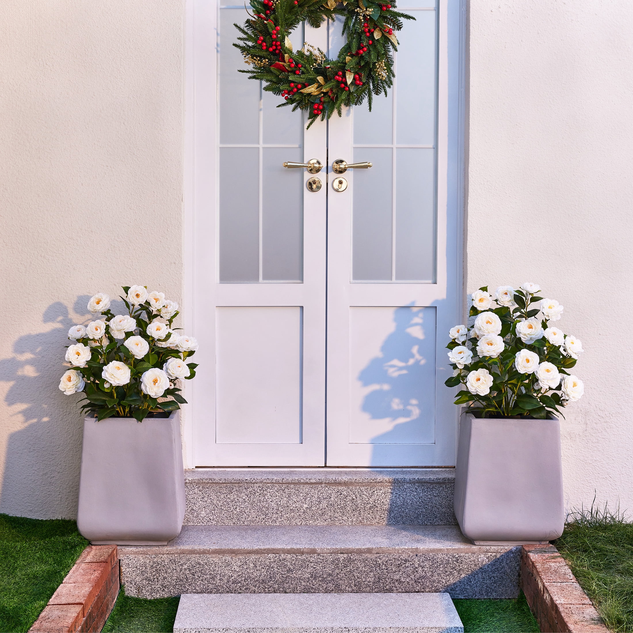 DR.Planzen Artificial Camellia Tree Potted Faux Plant for Indoor Decor (White, 2 ft, 2 Pack) rj8d5