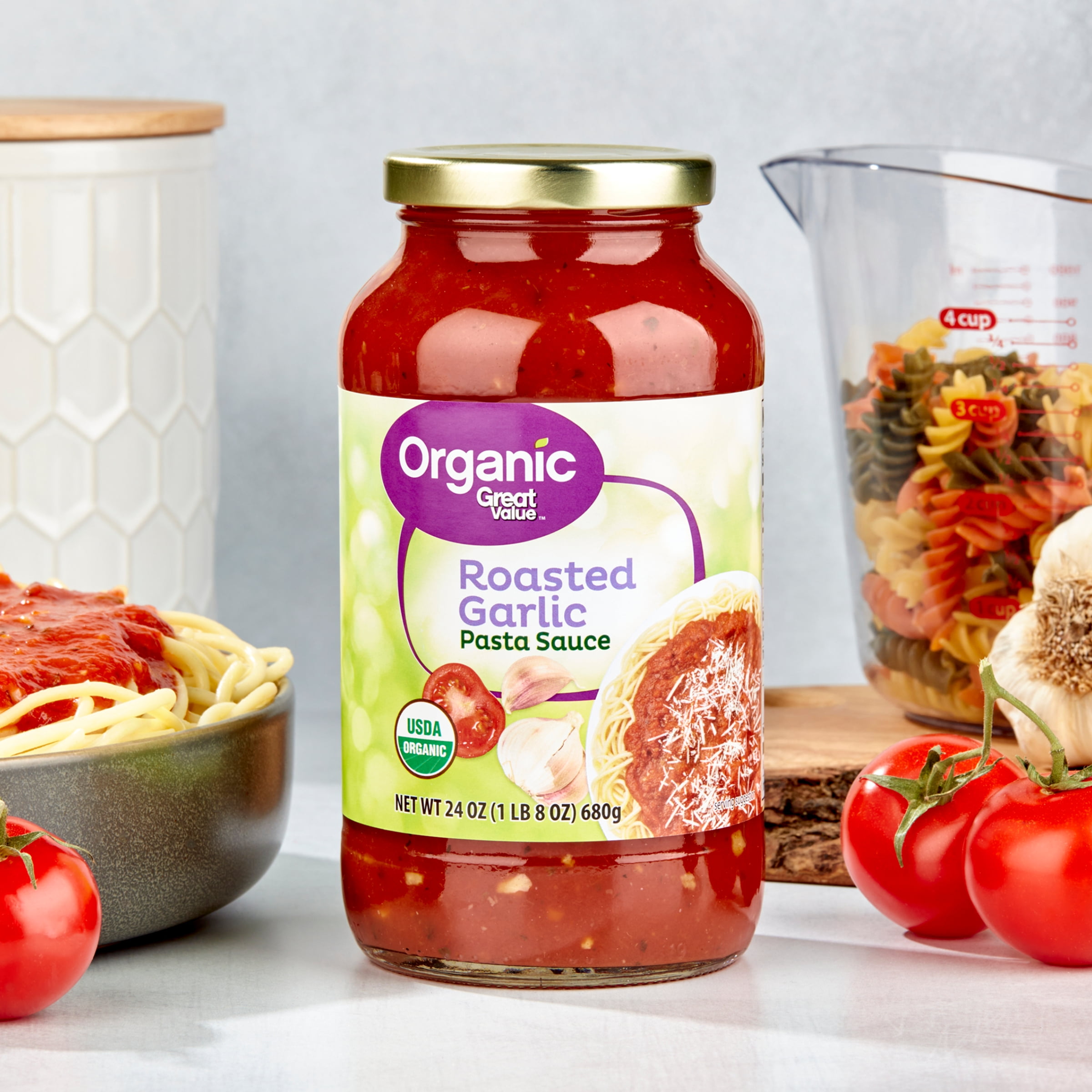 Great Value Organic Roasted Garlic Pasta Sauce, Rich Tomato & Herb Flavor (3 Pack, 24 oz) qmhpq