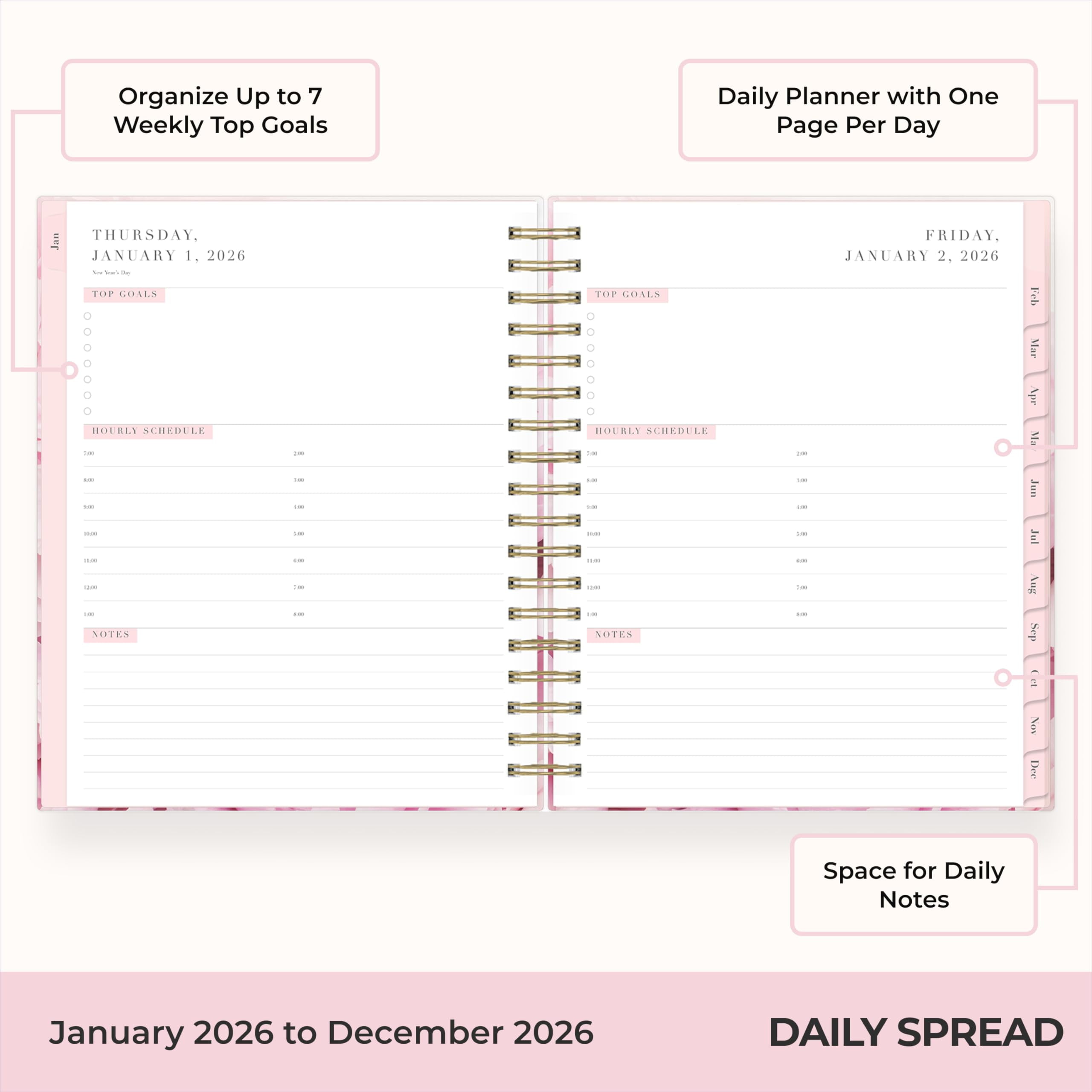 Blue Sky Rachel Parcell 2026 Daily and Monthly Planner, Hard Cover Organizer with Laminated Tabs and Stickers (Peony, 5 in x 8 in) jcfkd