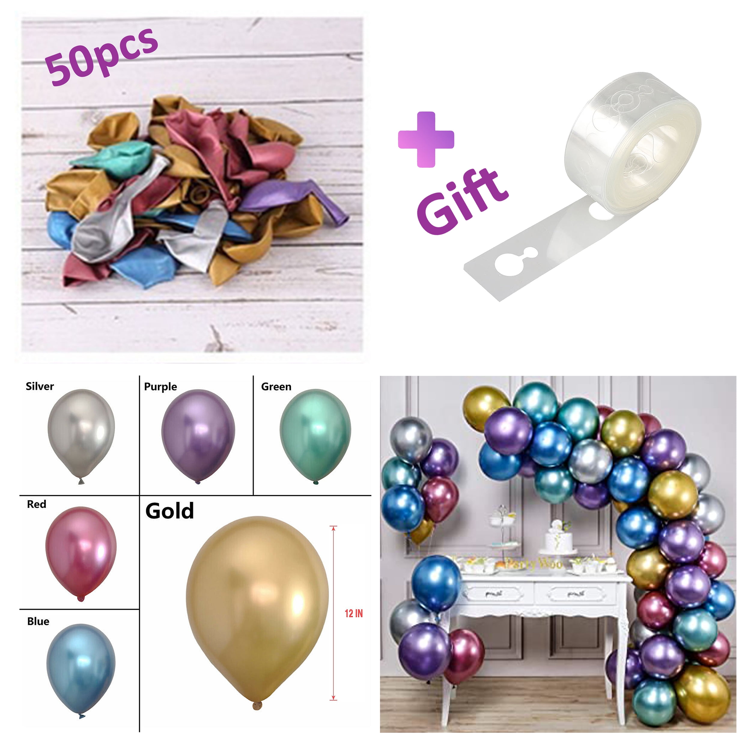 Lotus Home Metallic Latex Party Balloons with Arch Garland Strip (Silver, 50 Piece, 12 in) kkd7h